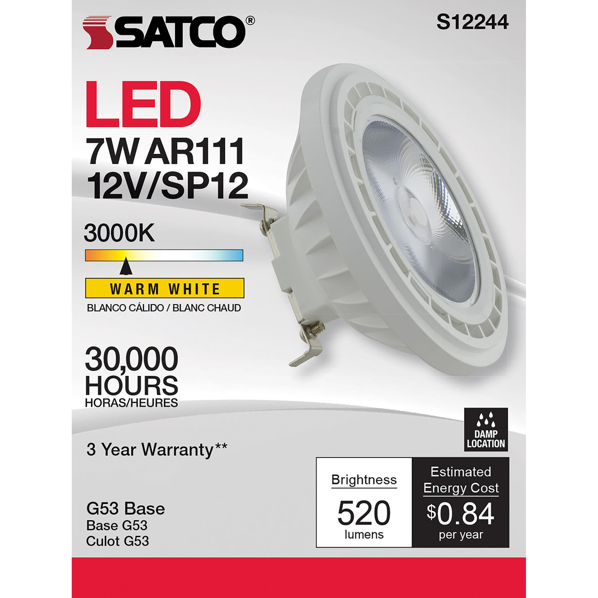 7 Watt 3000K AR111 LED Light Bulb by Satco