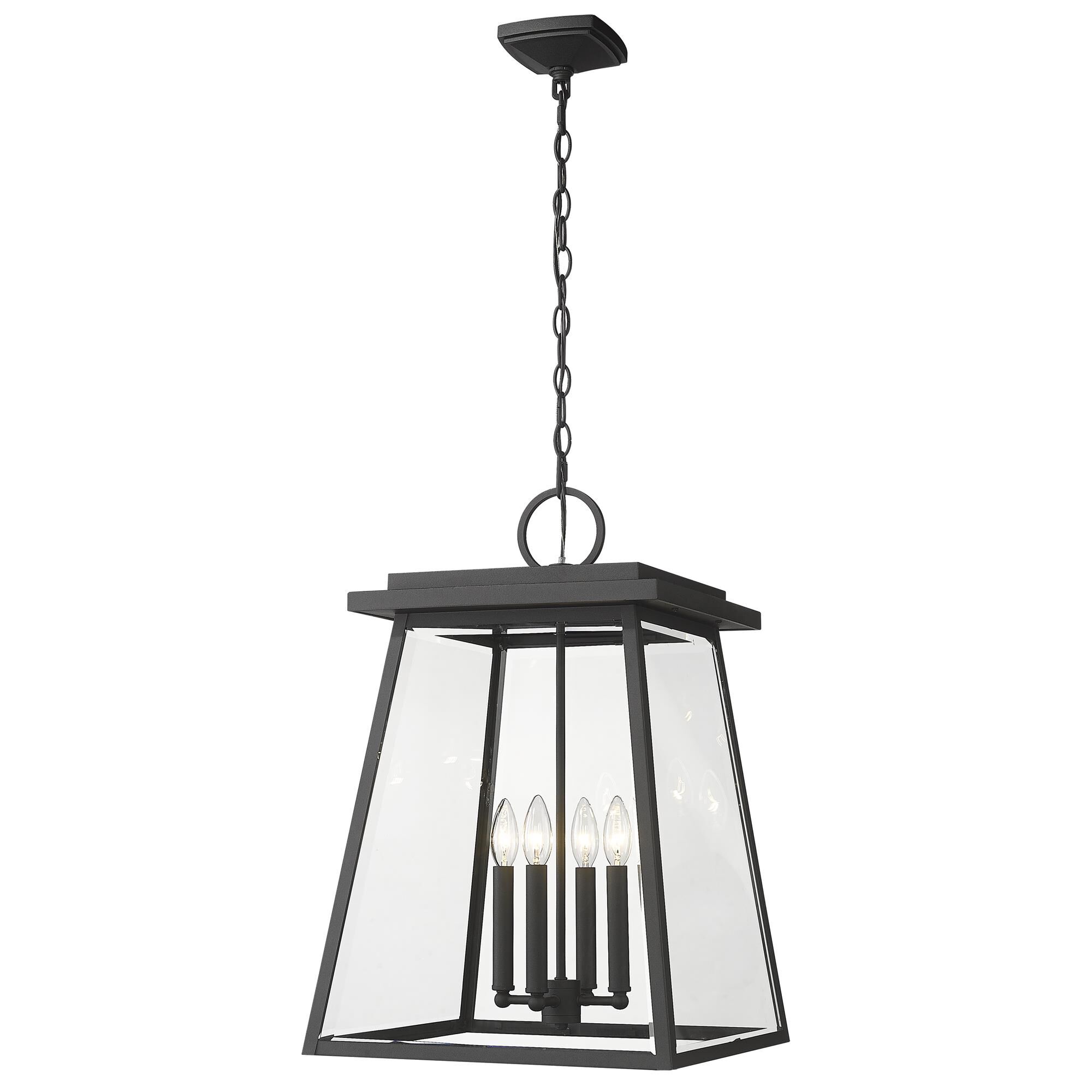 Shown in Black finish and Clear Beveled glass