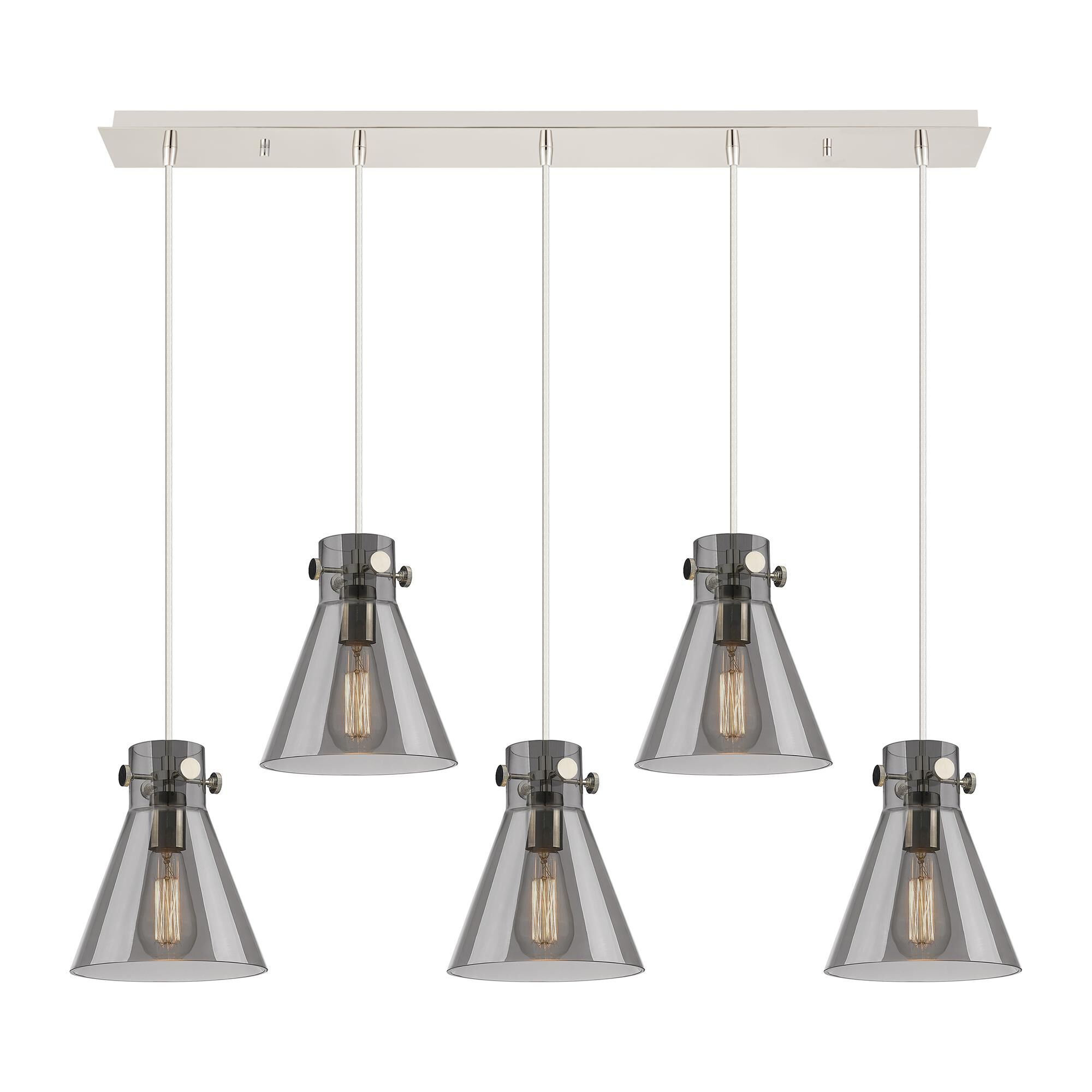 Shown in Polished Nickel finish and Light Smoke glass and Light Smoke Glass shade