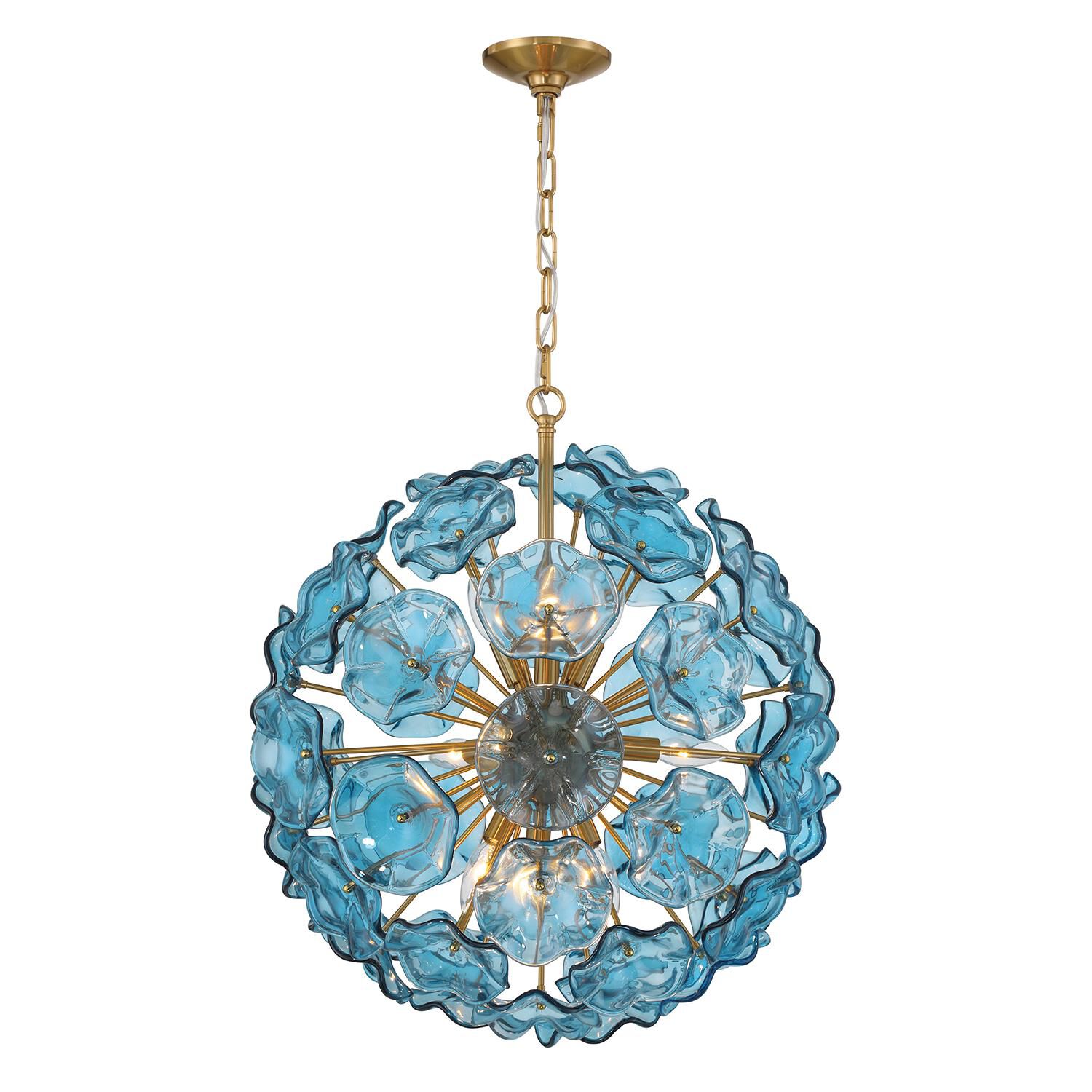 Shown in Aged Brass finish and Floral Petals Blue glass