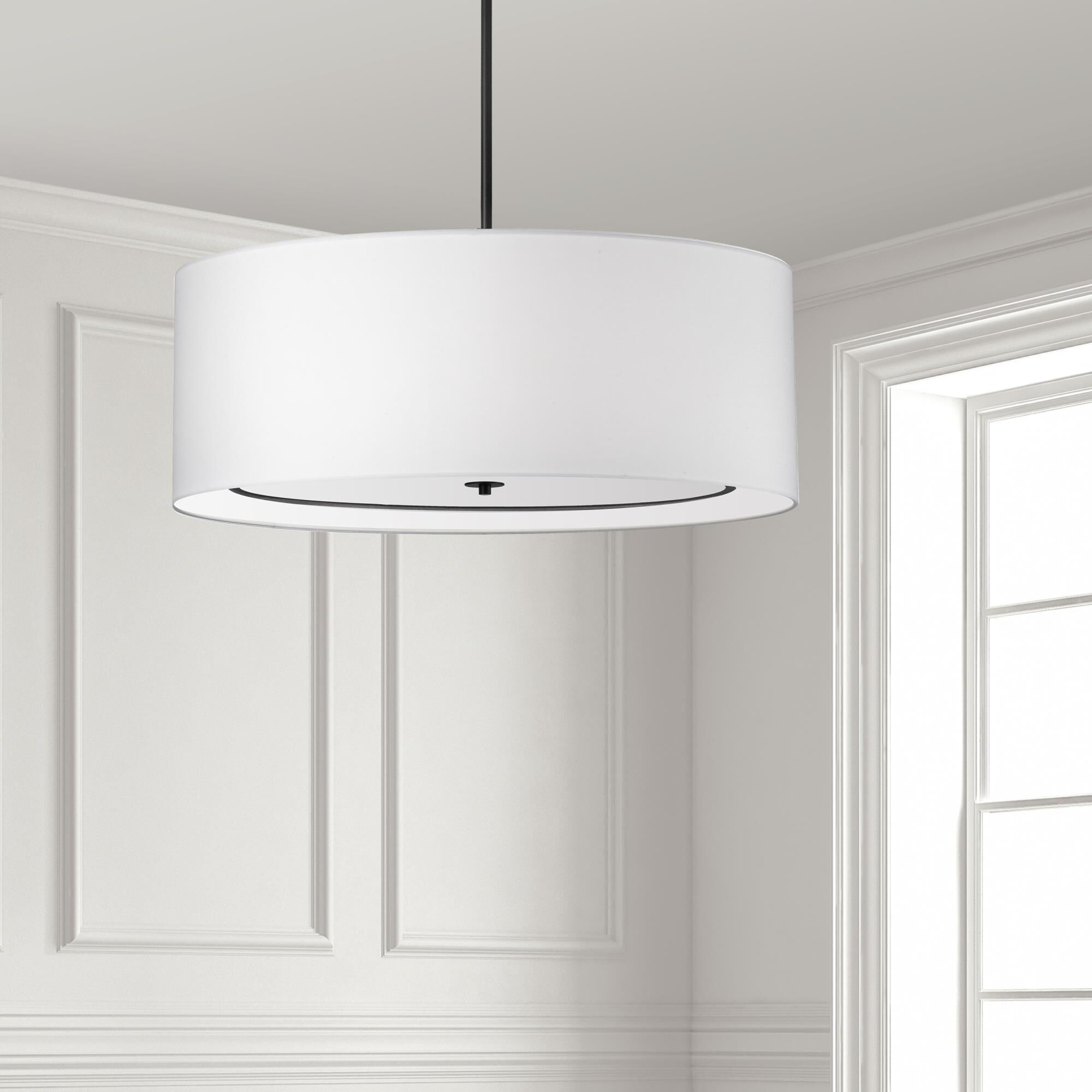 Shown in White and Black finish and White Fabric Drum shade