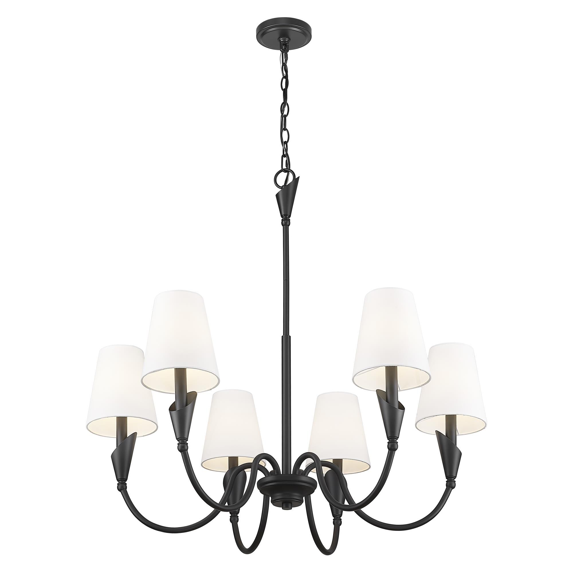 Shown in Matte Black finish and White glass and White shade