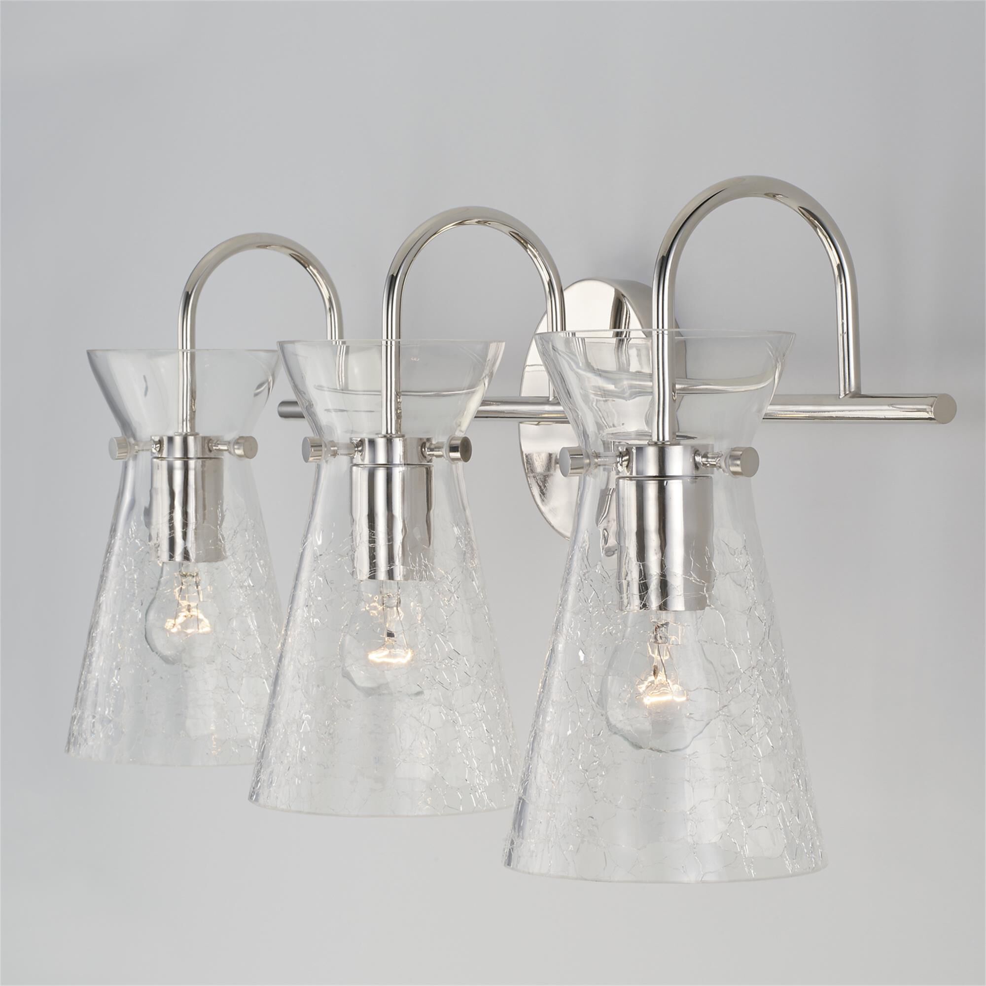 Shown in Polished Nickel finish and Clear Half-Crackle glass