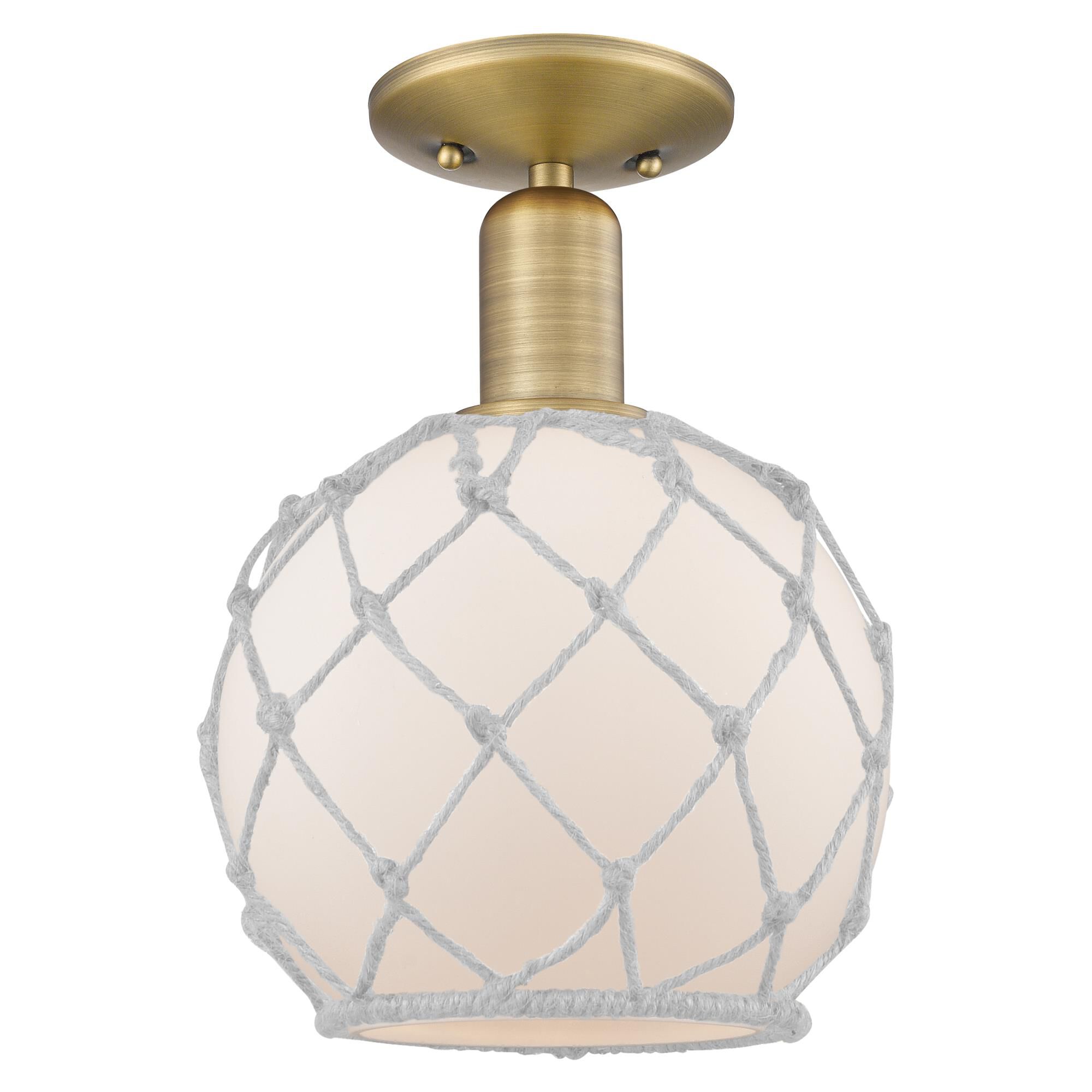 Shown in Brushed Brass finish and White with White Rope glass