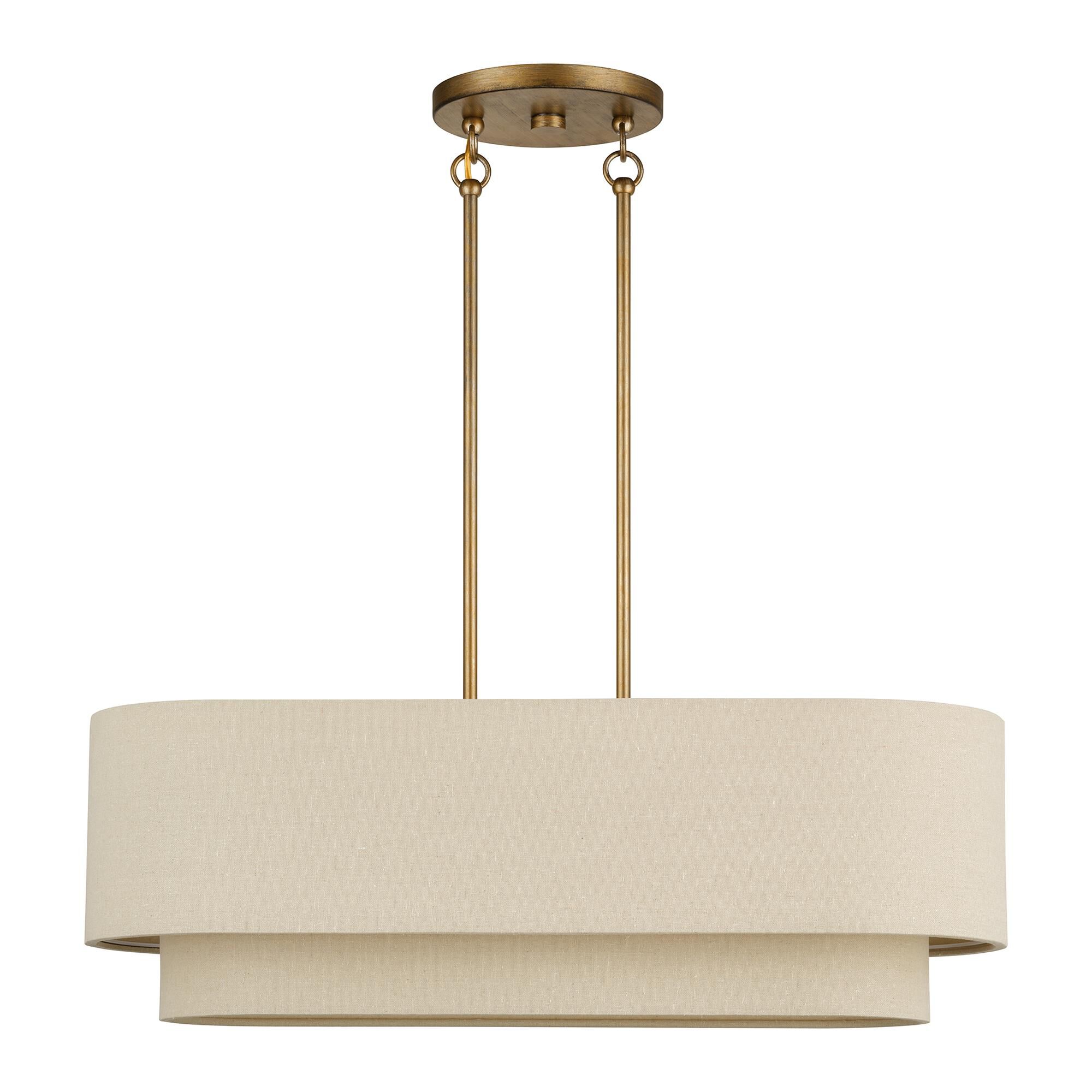 Shown in Antique Gold Leaf finish and Hand Crafted Parchment Color Hardback Fabric shade