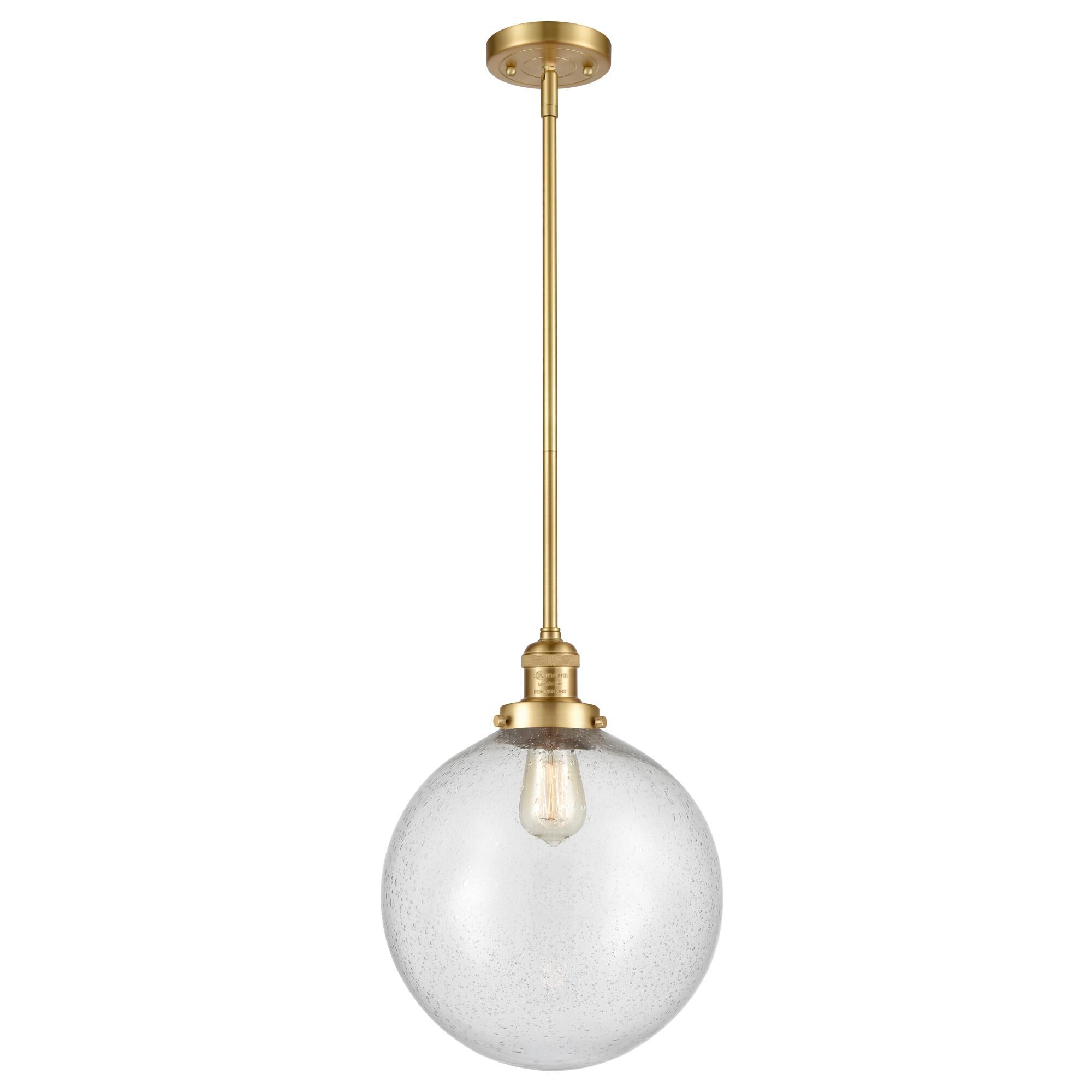 Shown in Satin Gold finish and Seedy Beacon glass