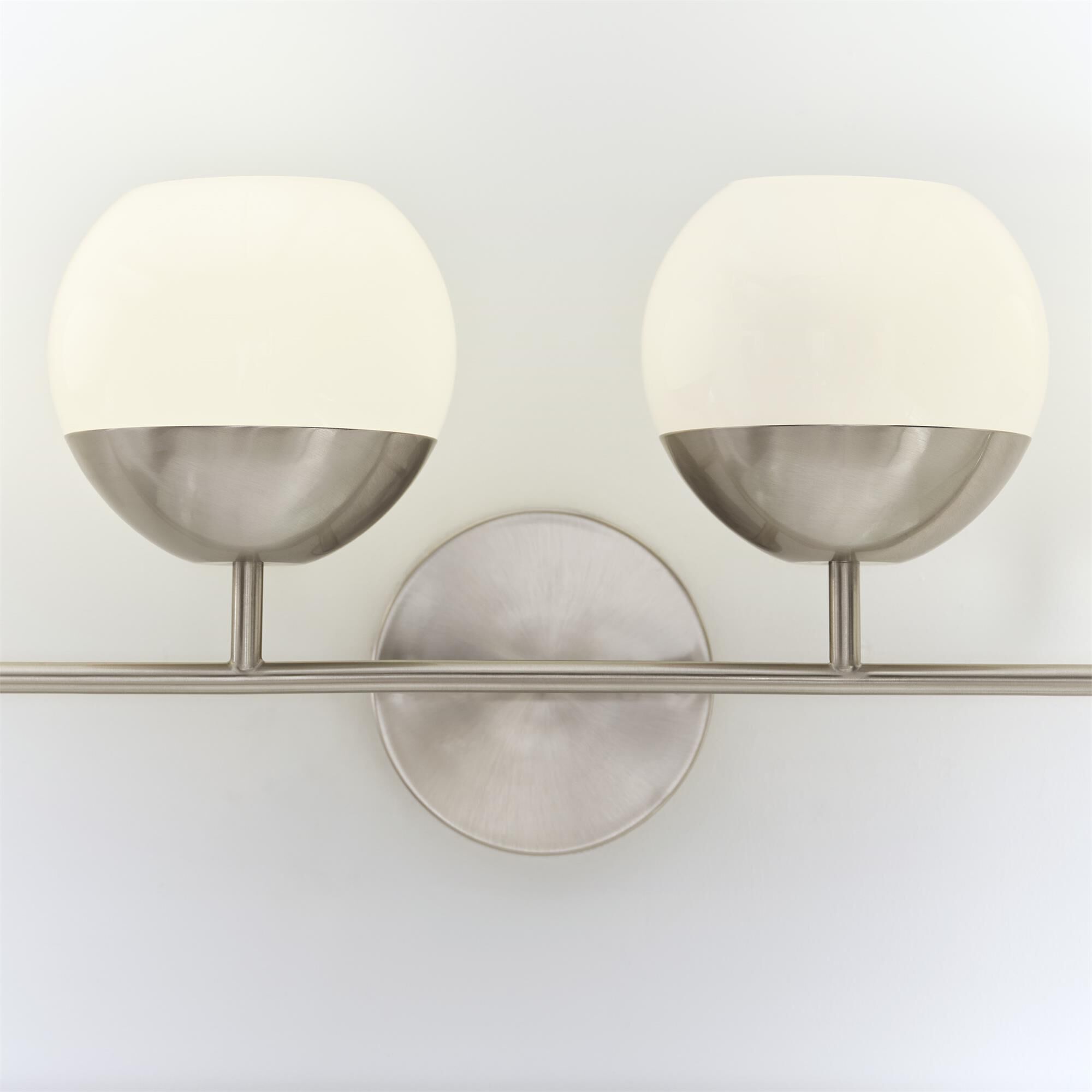 Shown in Brushed Nickel Silver finish and Milk glass