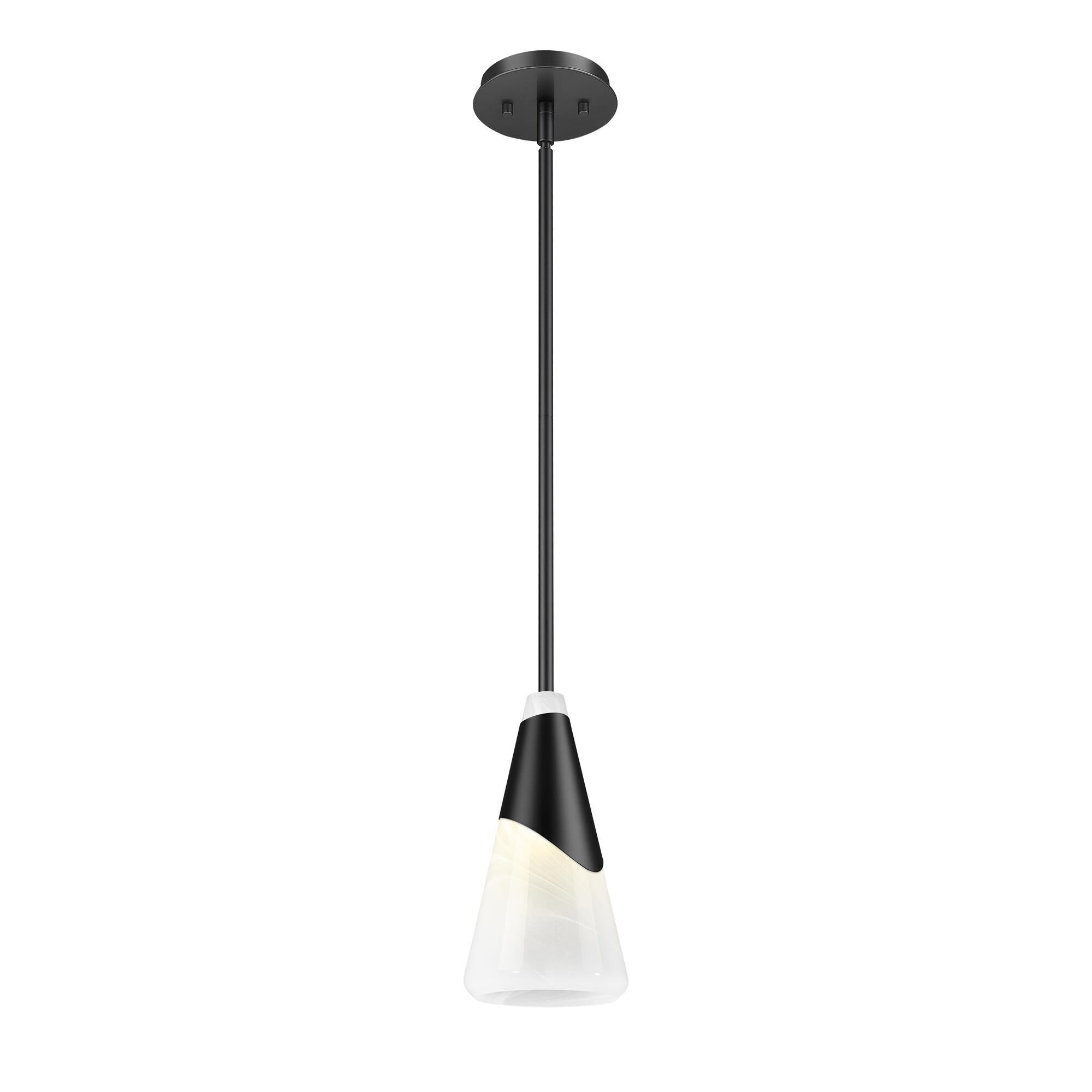 Shown in Matte Black finish and White Swirl glass and White Swirl shade
