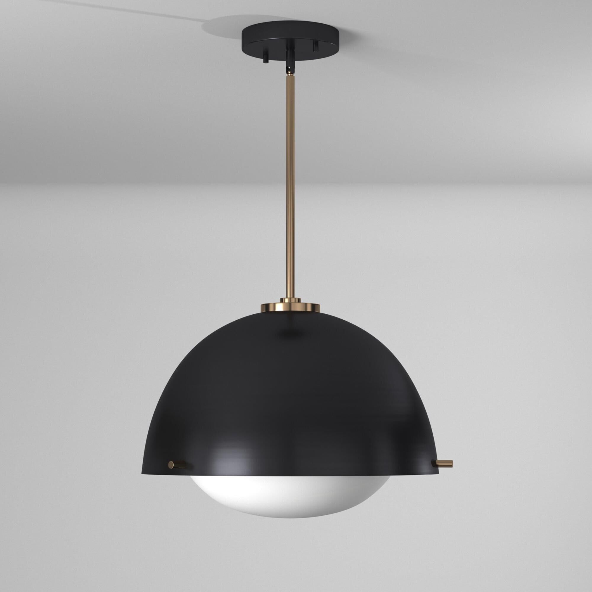Shown in Matte Black with Brass Accents finish and Opal Artisan glass