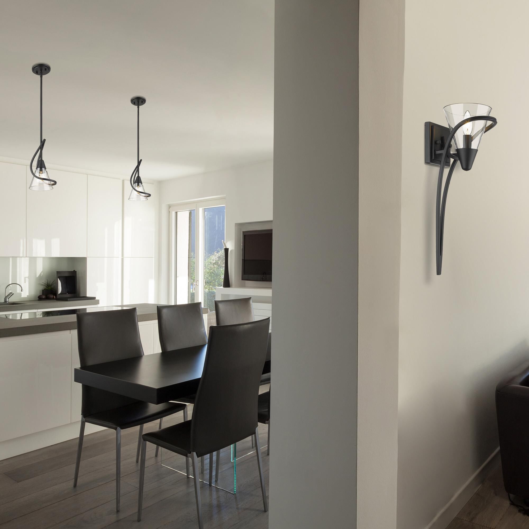 Shown in Matte Black finish and Clear glass