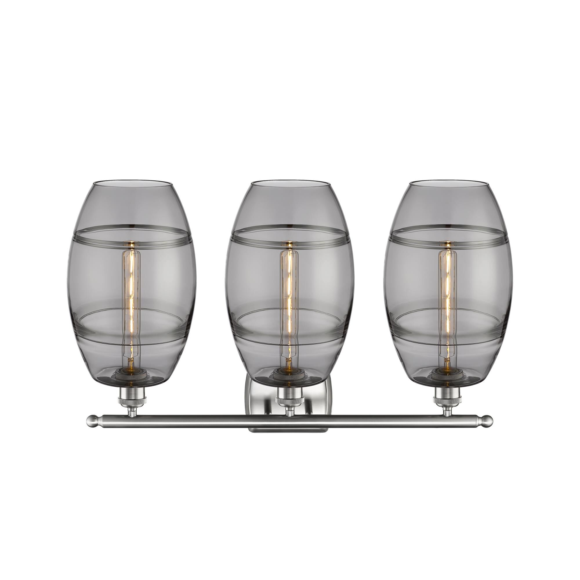 Shown in Brushed Satin Nickel finish and Light Smoke glass