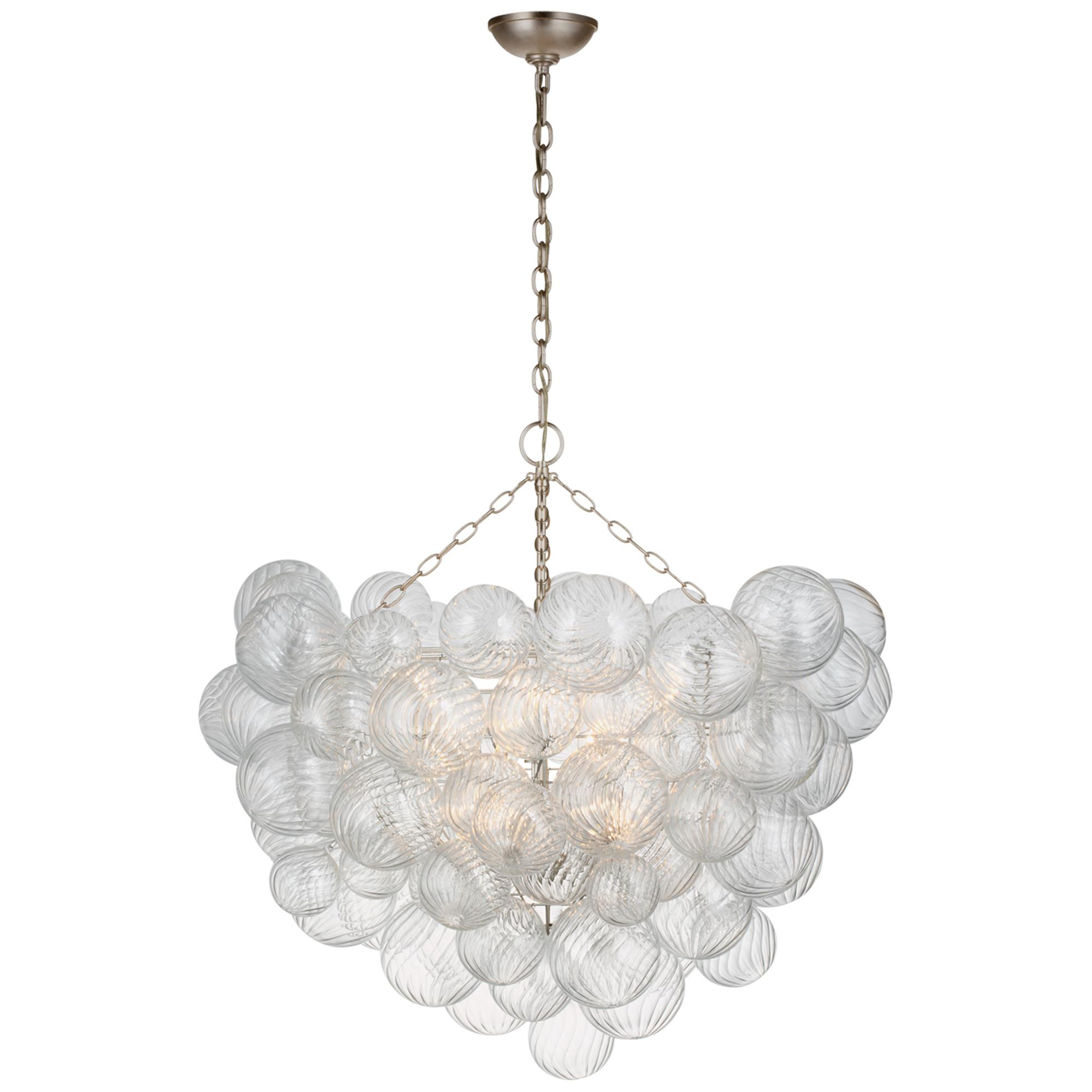 Shown in Burnished Silver Leaf finish and Clear Swirled glass