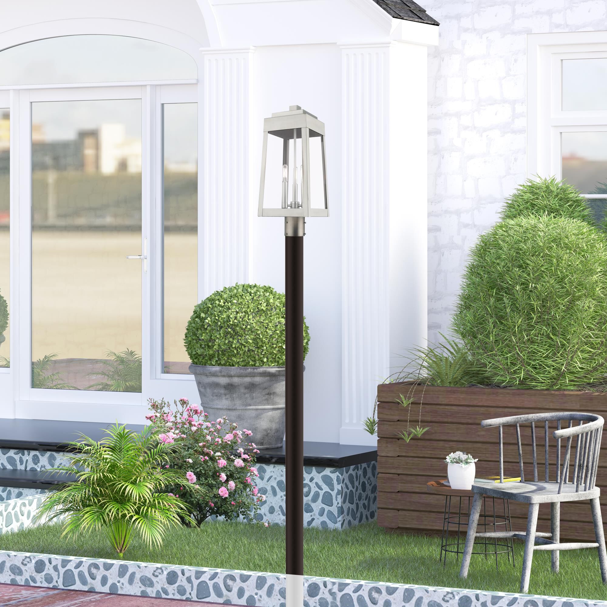 Shown in Brushed Nickel finish and Clear glass