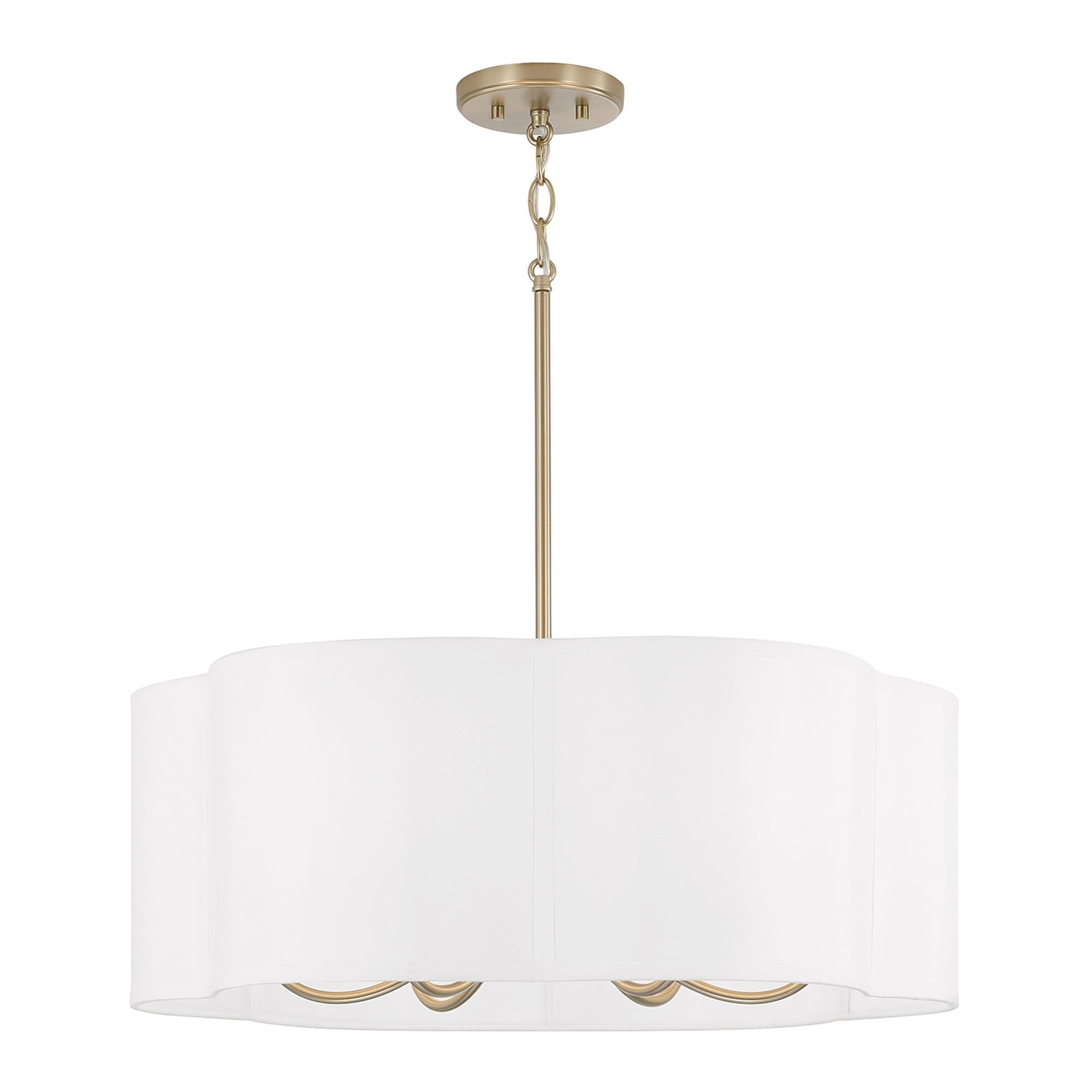 Shown in Matte Brass finish and White Fabric shade