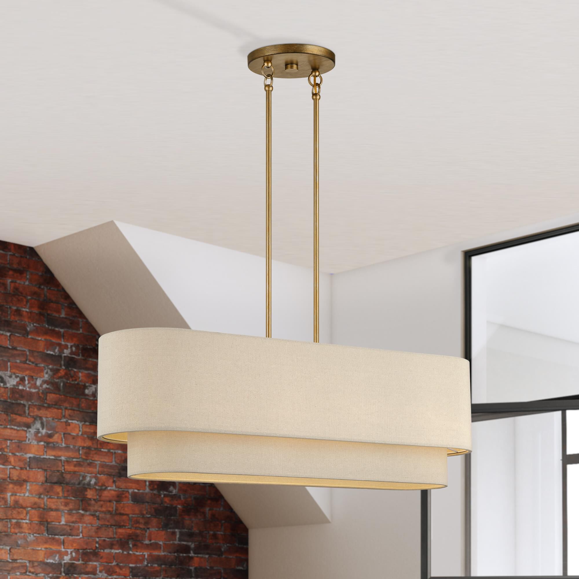 Shown in Antique Gold Leaf finish and Hand Crafted Parchment Color Hardback Fabric shade