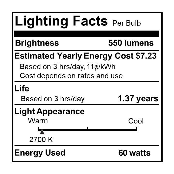 60 Watt 2700K A19 Incandescent Light Bulb,