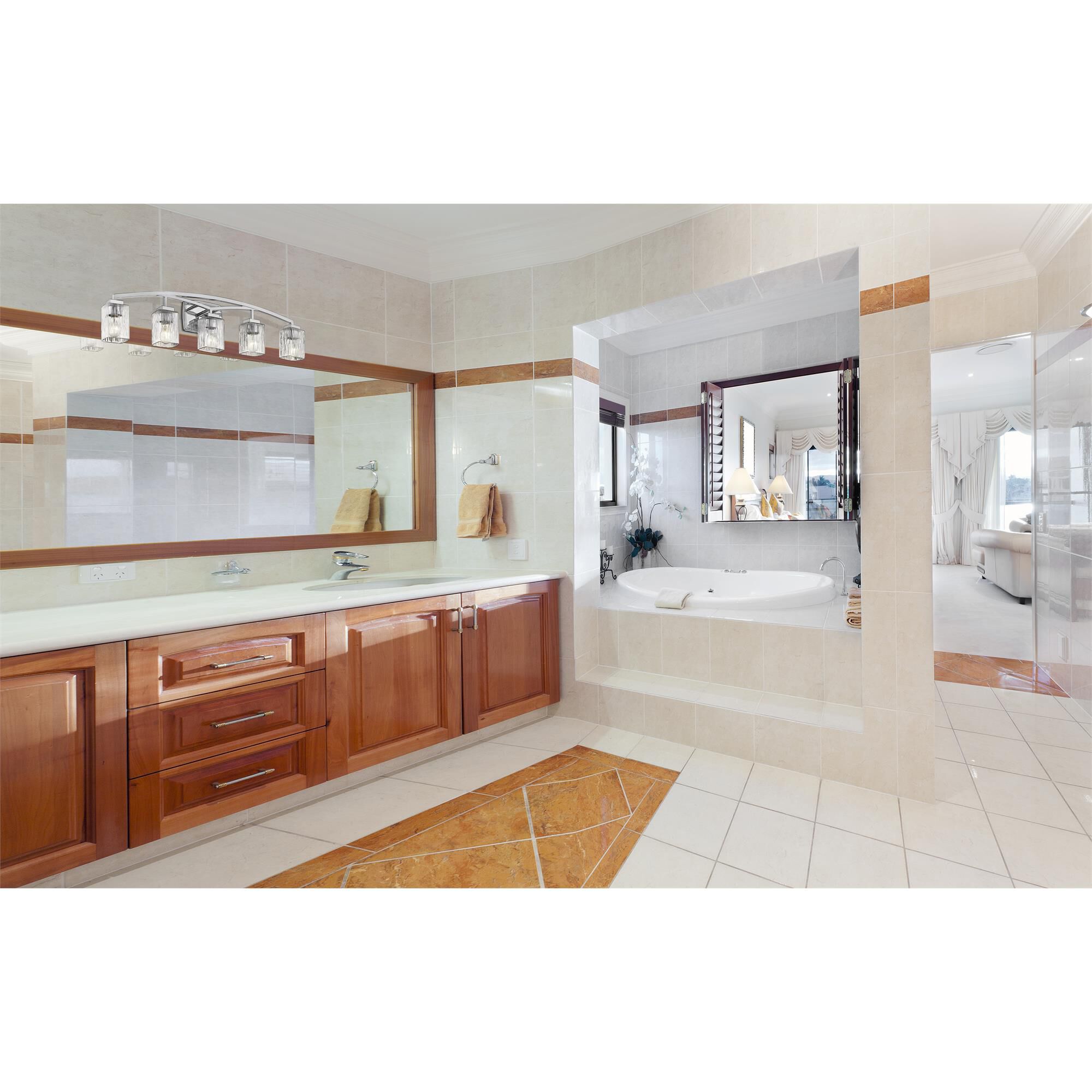 Shown in Chrome finish and Glass shade