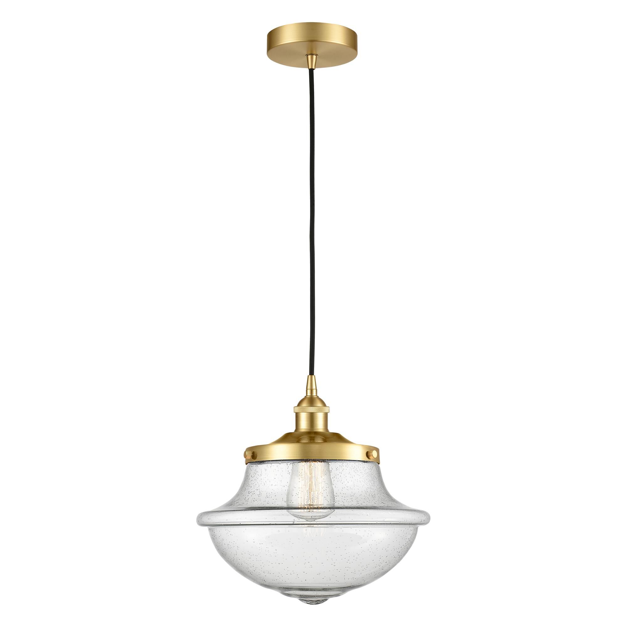 Shown in Satin Gold finish and Seedy glass