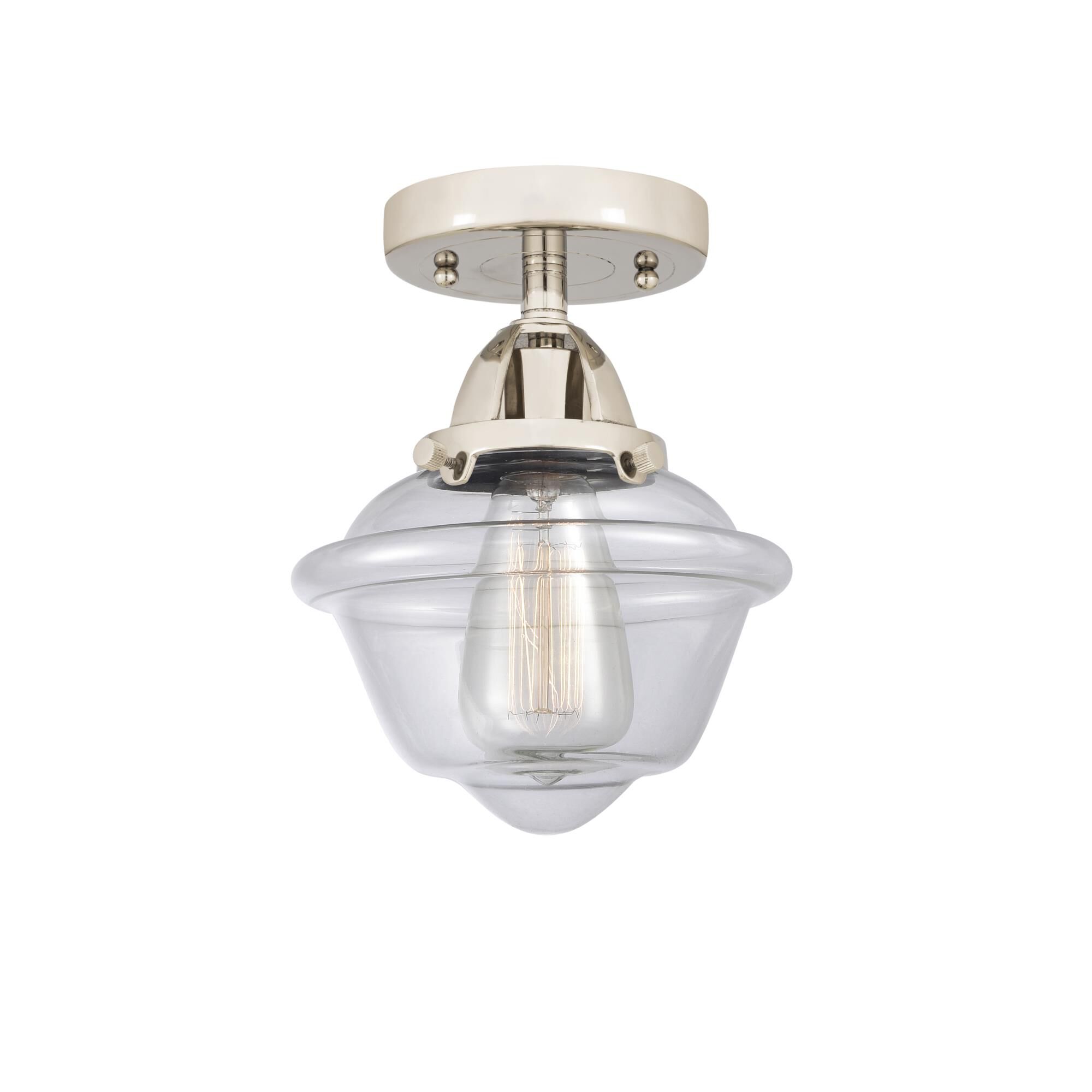 Shown in Polished Nickel finish and Clear Small Oxford glass and No Shade shade