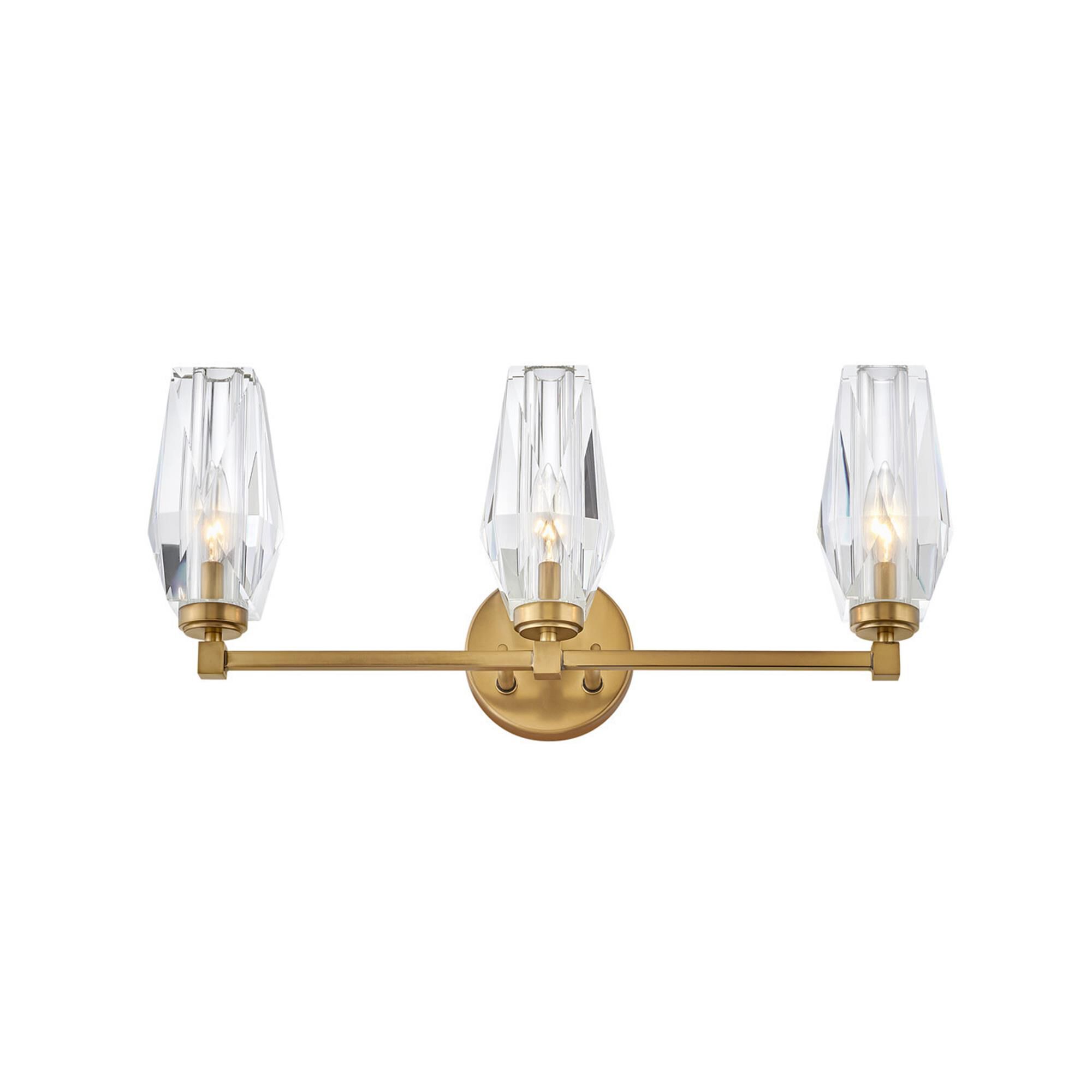 Shown in Heritage Brass finish and Faceted Clear Crystal glass