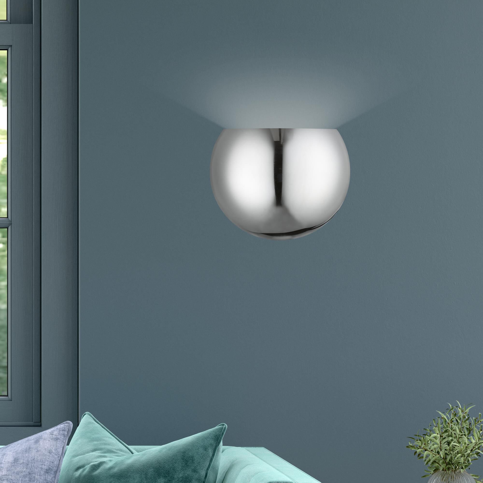 Shown in Polished Chrome finish and Polished Chrome with White Inside shade