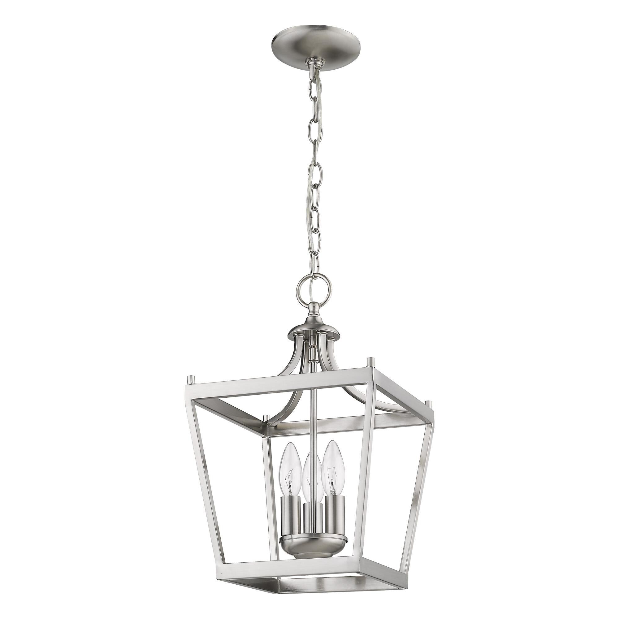 Shown in Satin Nickel finish and -- glass and -- shade