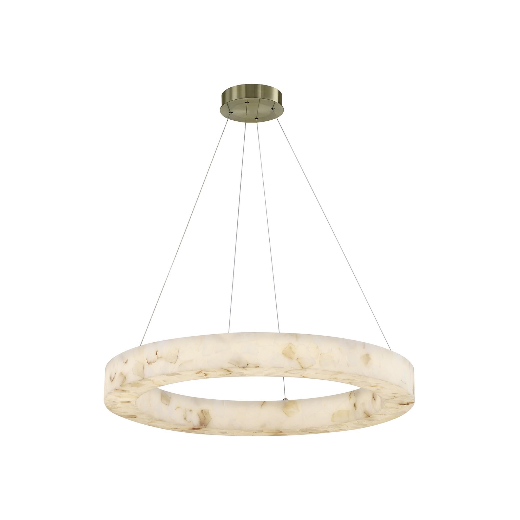 Shown in Brushed Brass finish and Alabaster Rocks shade