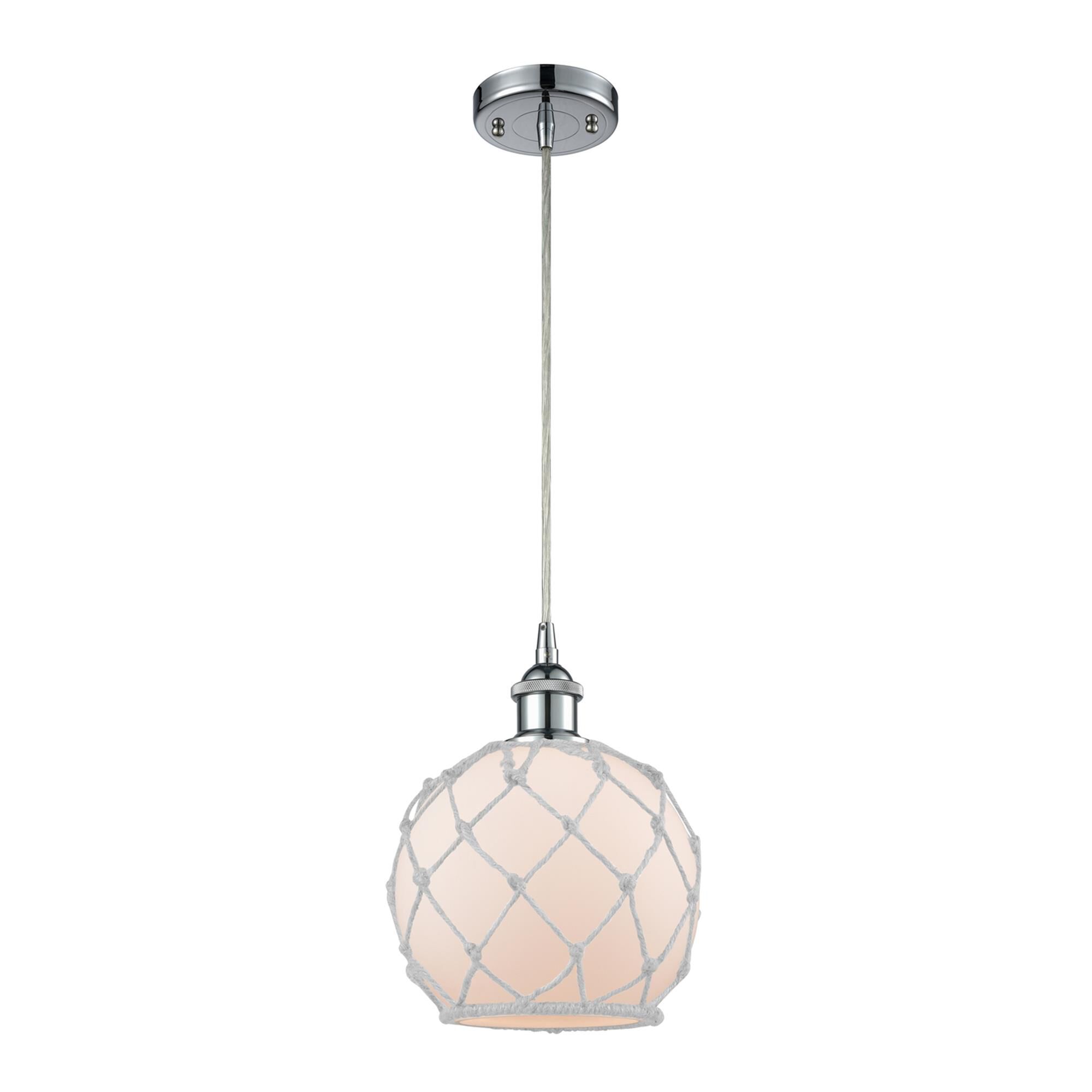 Shown in Polished Chrome finish and White With White Rope glass