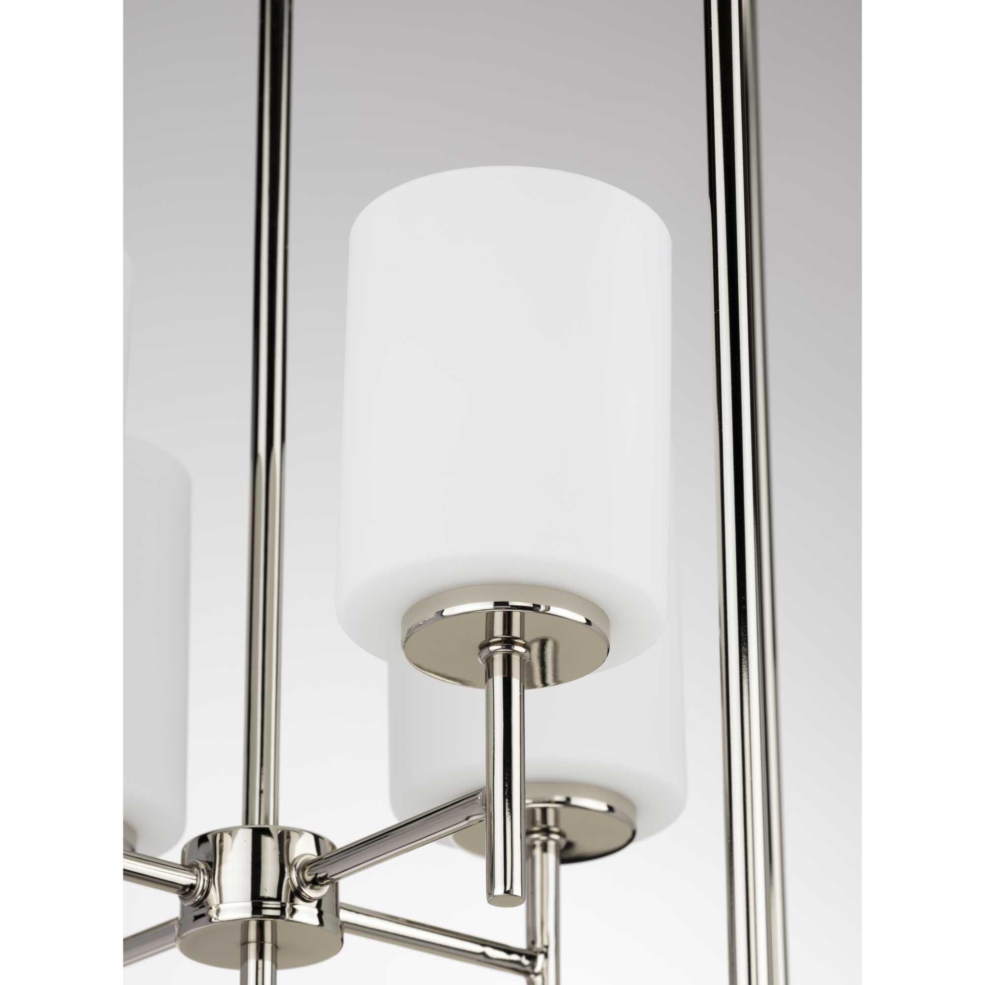 Shown in Polished Nickel finish and Etched White glass