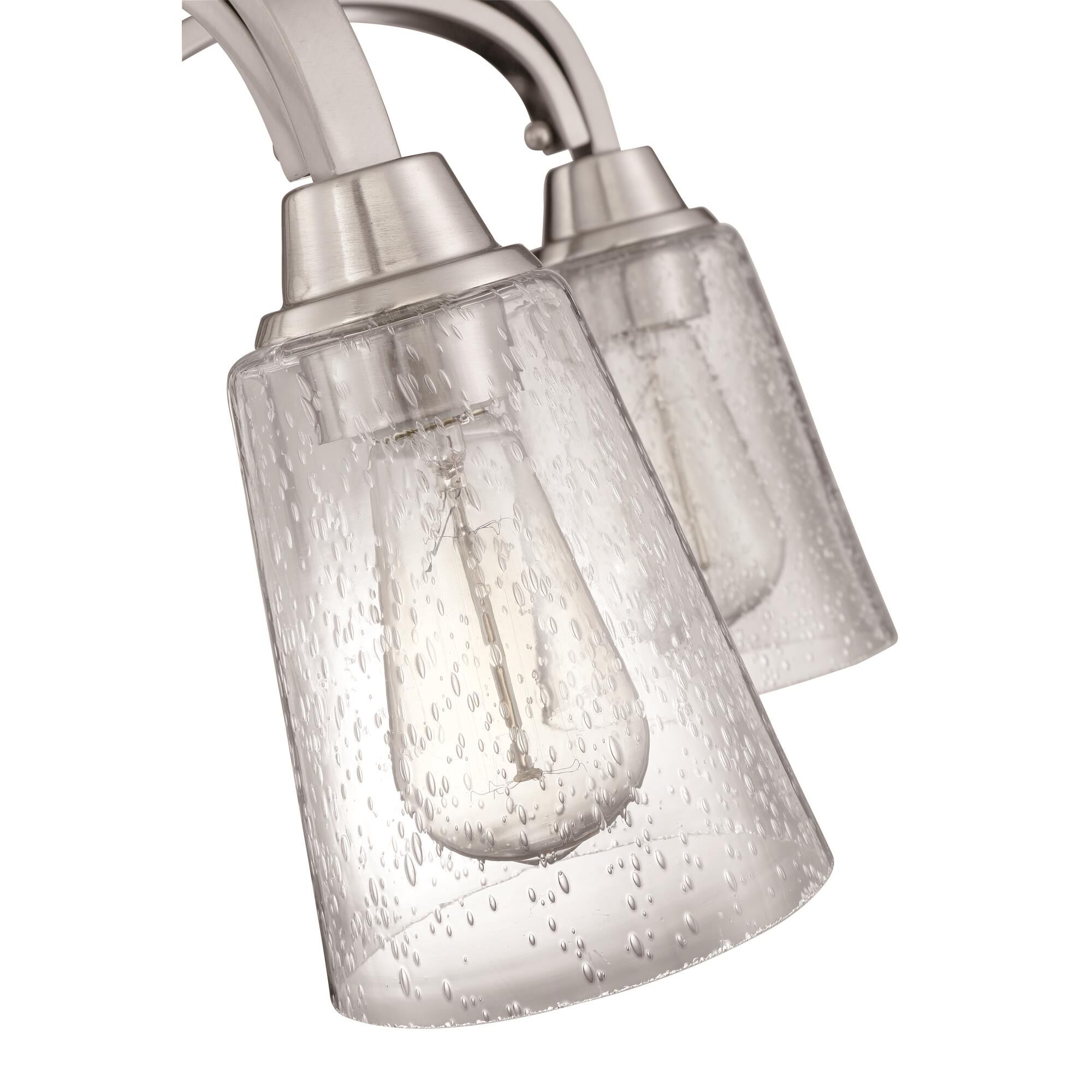 Shown in Brushed Polished Nickel finish and Clear Seeded glass and Glass shade