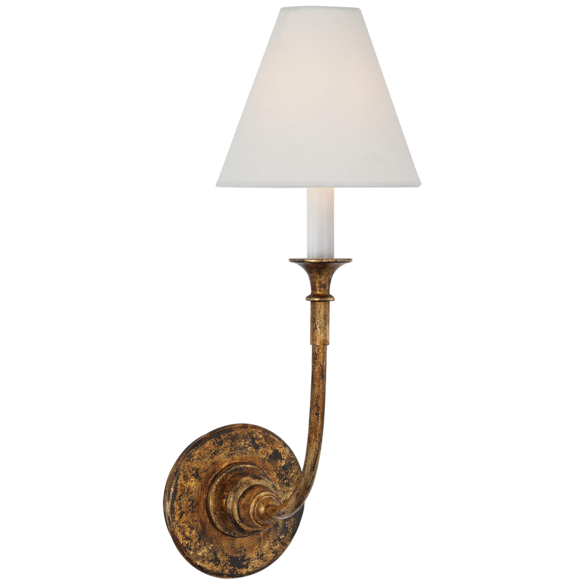 Shown in Antique Gild finish and Linen shade