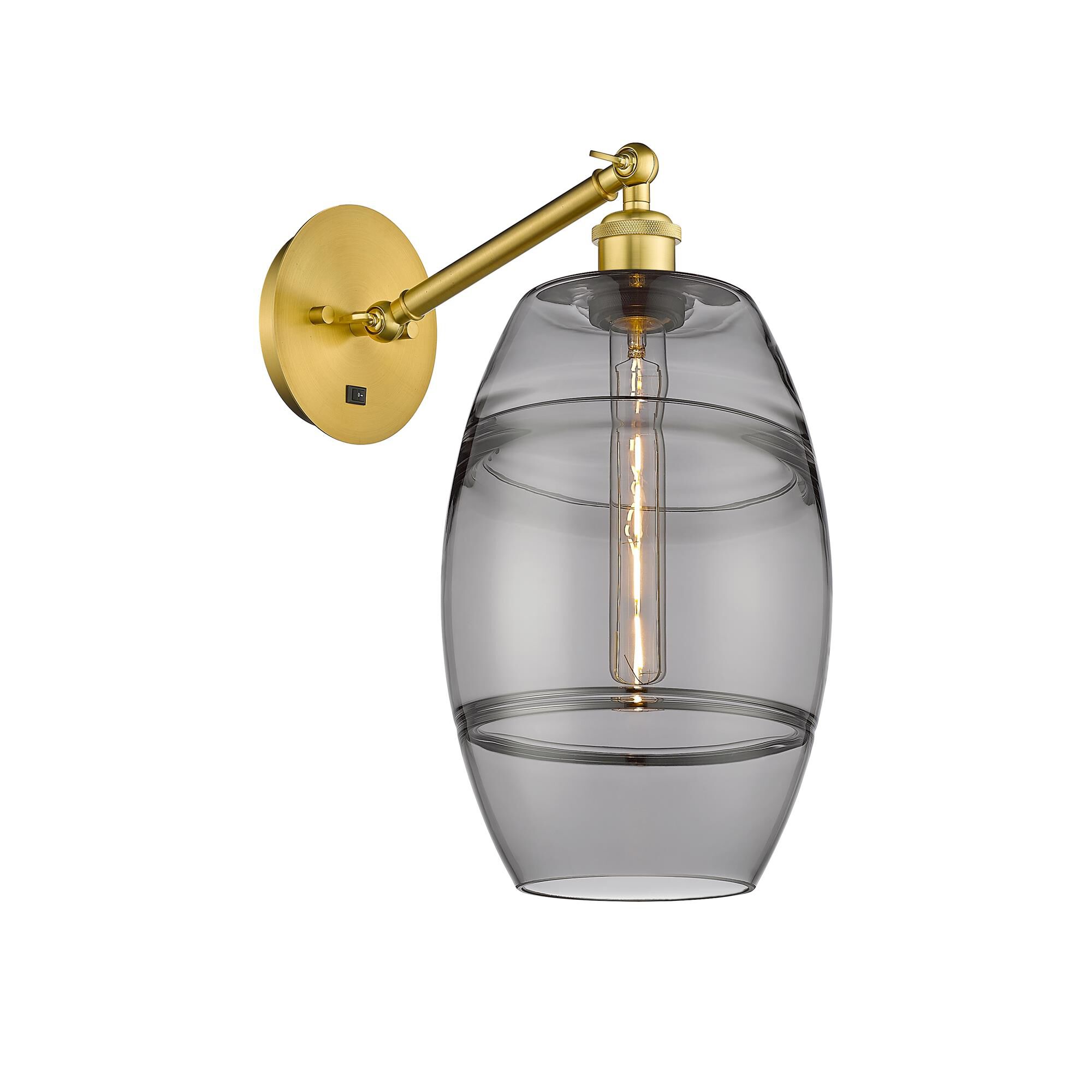 Shown in Satin Gold finish and Light Smoke glass