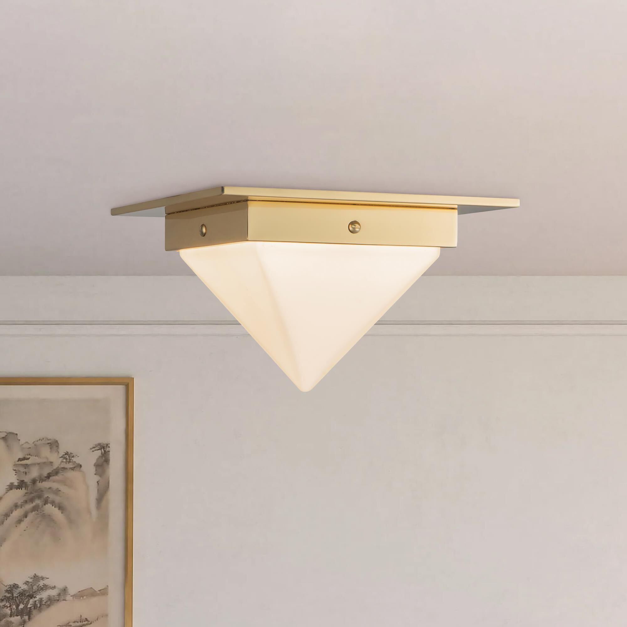 Shown in Patina Brass finish and Matte Opal glass