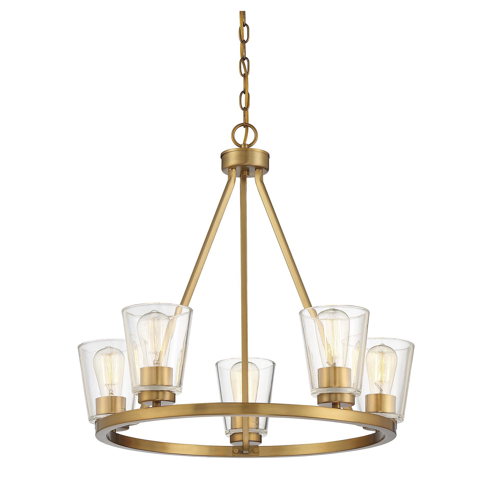 Shown in Warm Brass finish and Clear glass