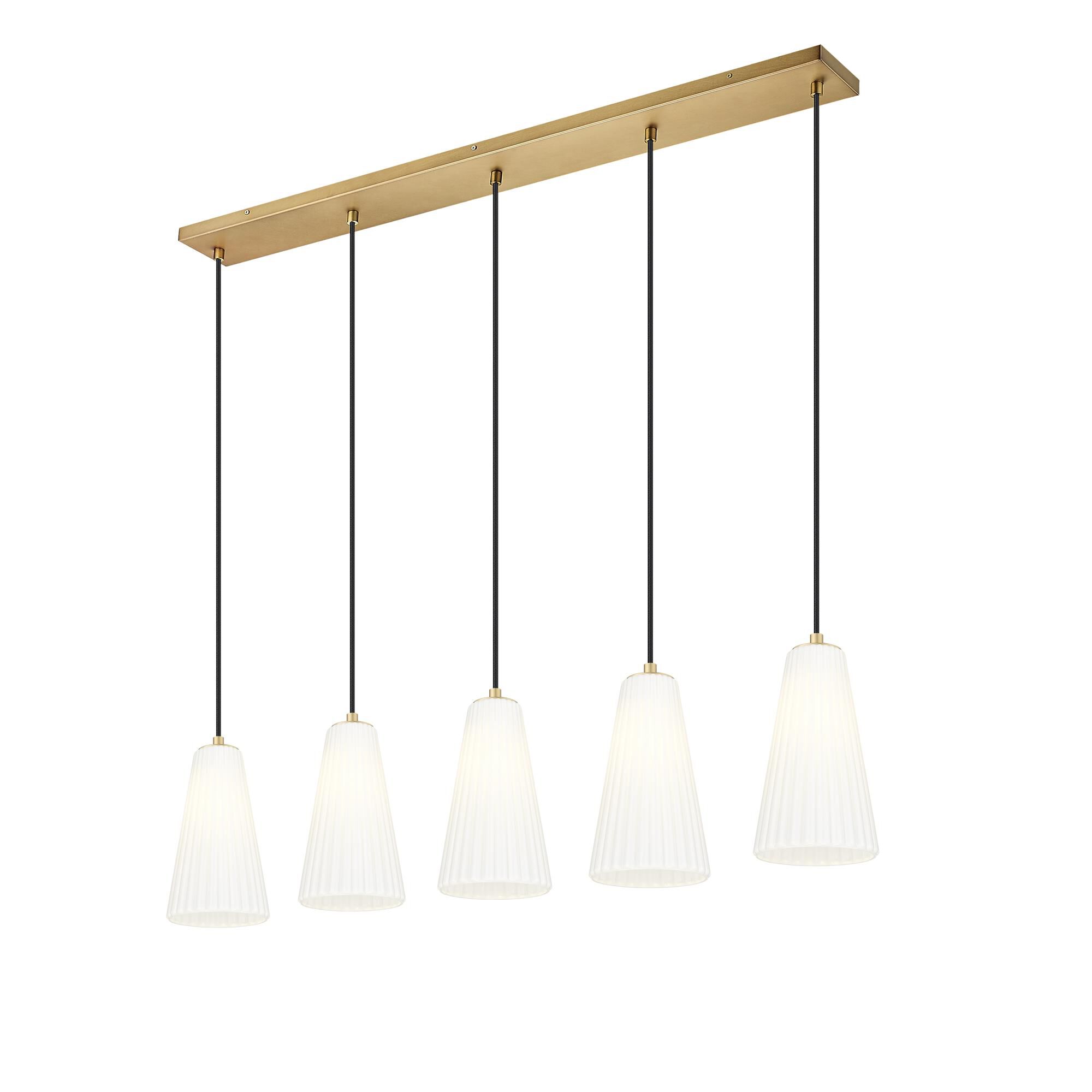 Shown in Modern Gold finish and White glass and White shade
