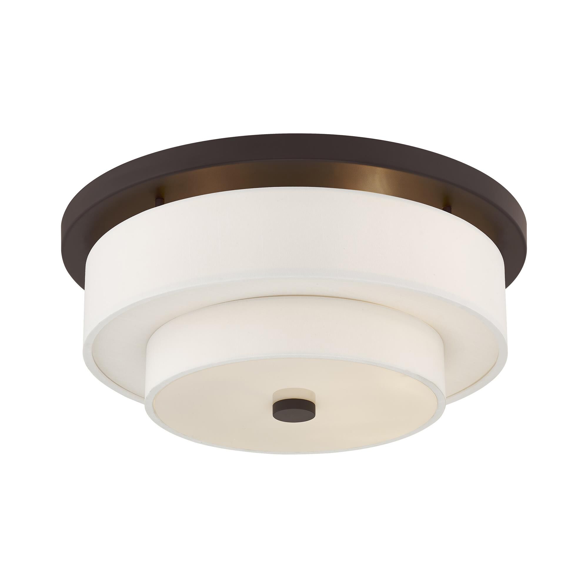 Shown in Bronze finish and Hand Crafted Off-White Fabric Hardback shade