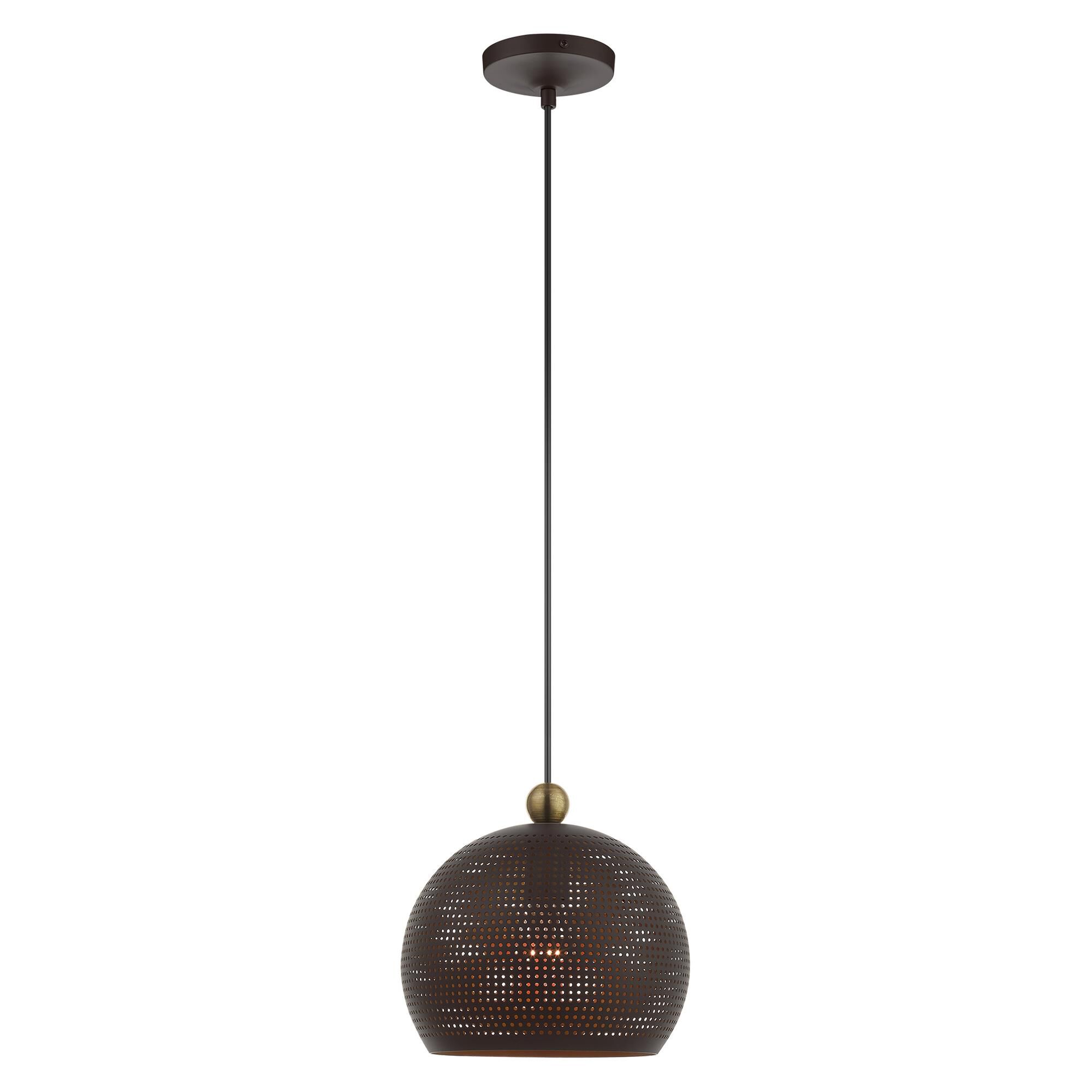 Shown in Bronze With Antique Brass Accents finish and Bronze Ornamental Metal Shade With Gold Finish Inside glass and Bronze Ornamental Metal  With Gold Finish Inside shade
