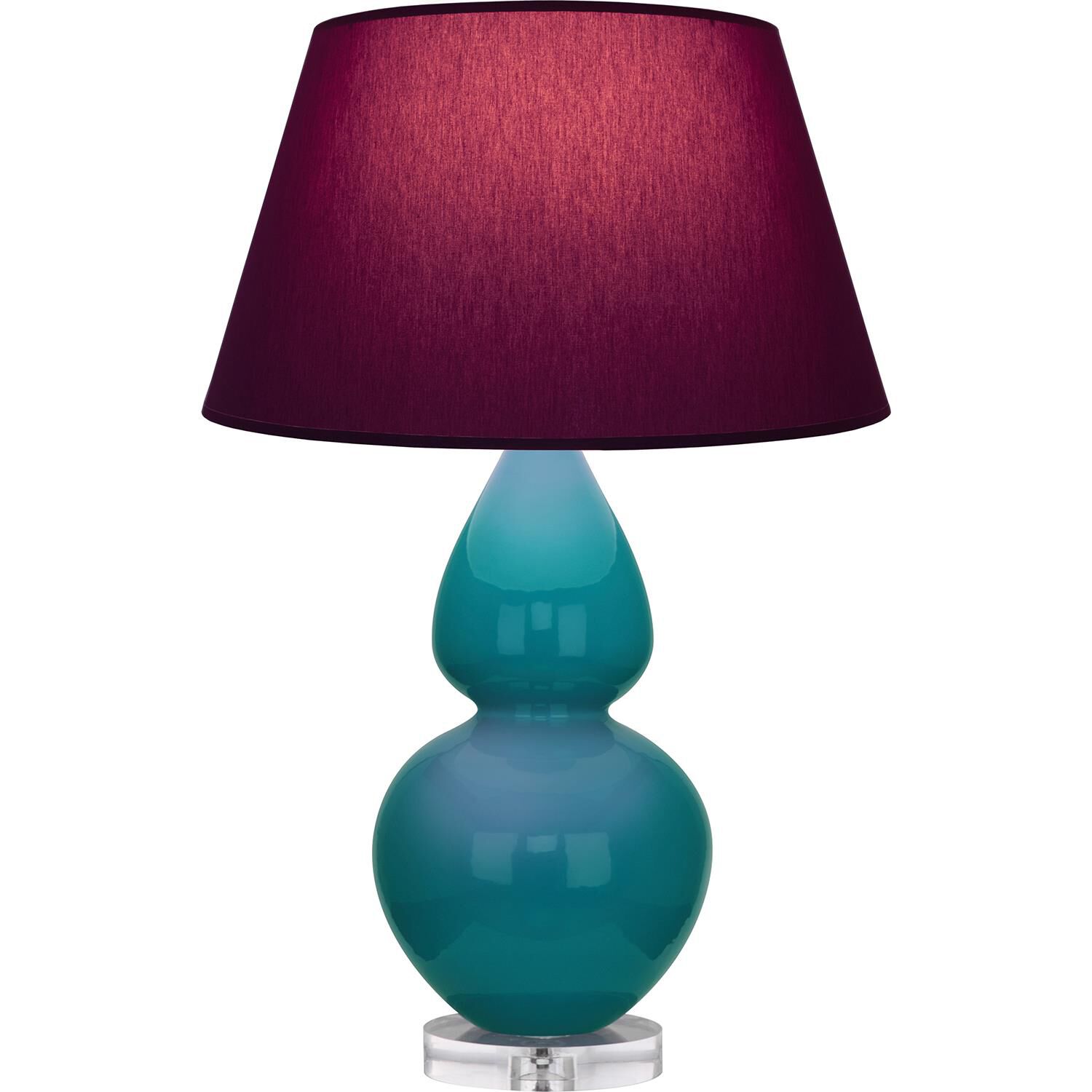 Shown in Peacock finish and Plum and Lavender shade and Lucite accent