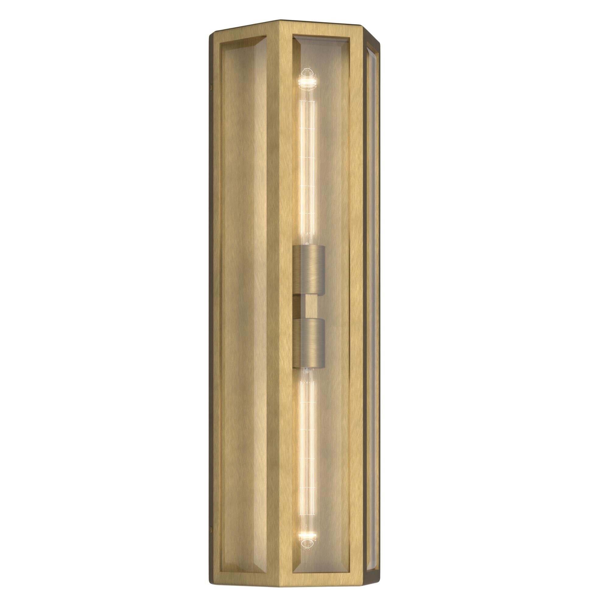 Shown in Natural Brass finish and Clear Beveled glass