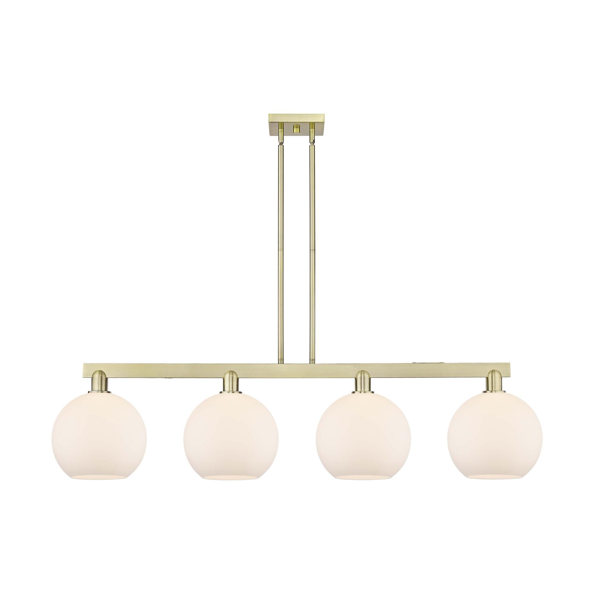 Shown in Antique Brass finish and Matte White glass