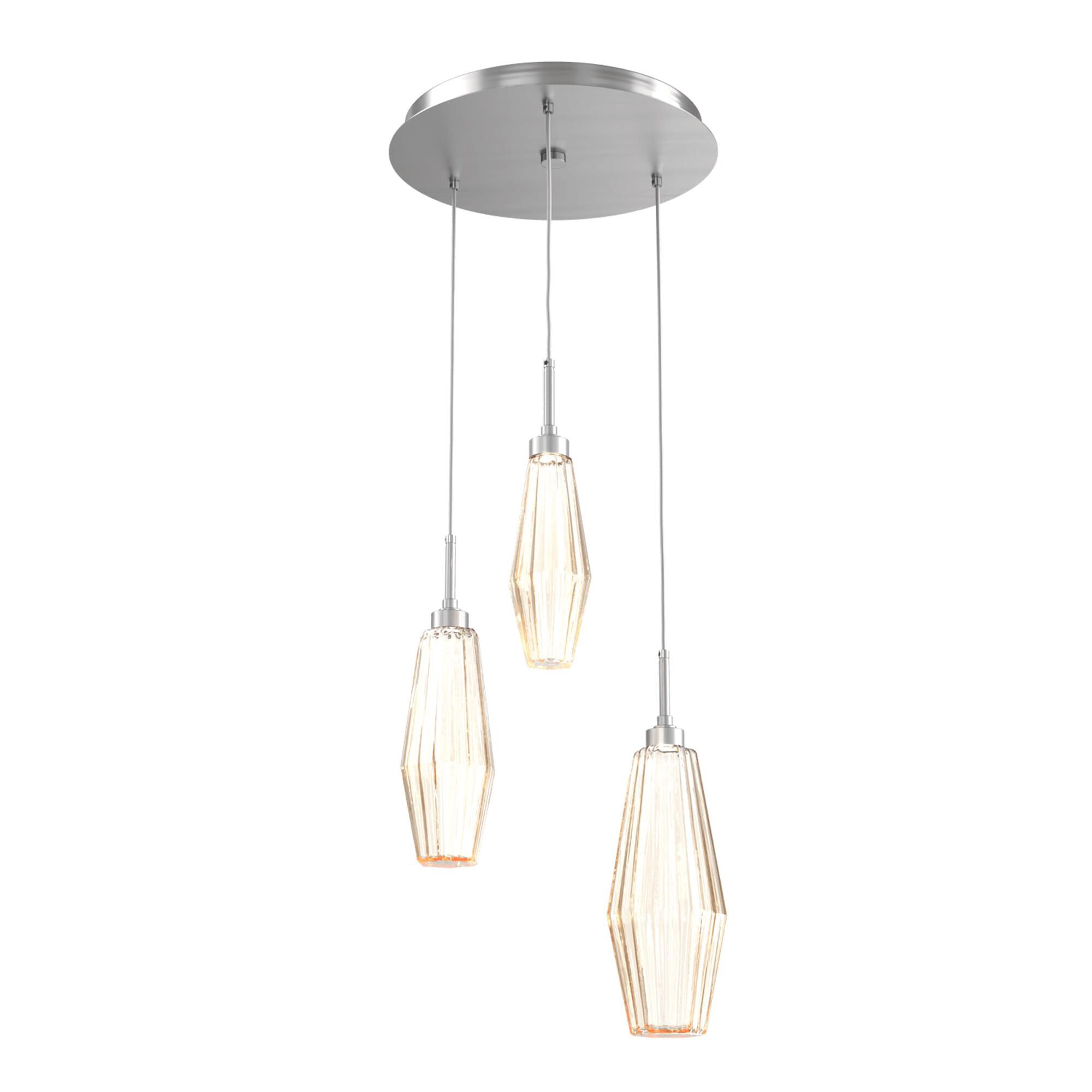 Shown in Classic Silver finish and Optic Rib Amber glass