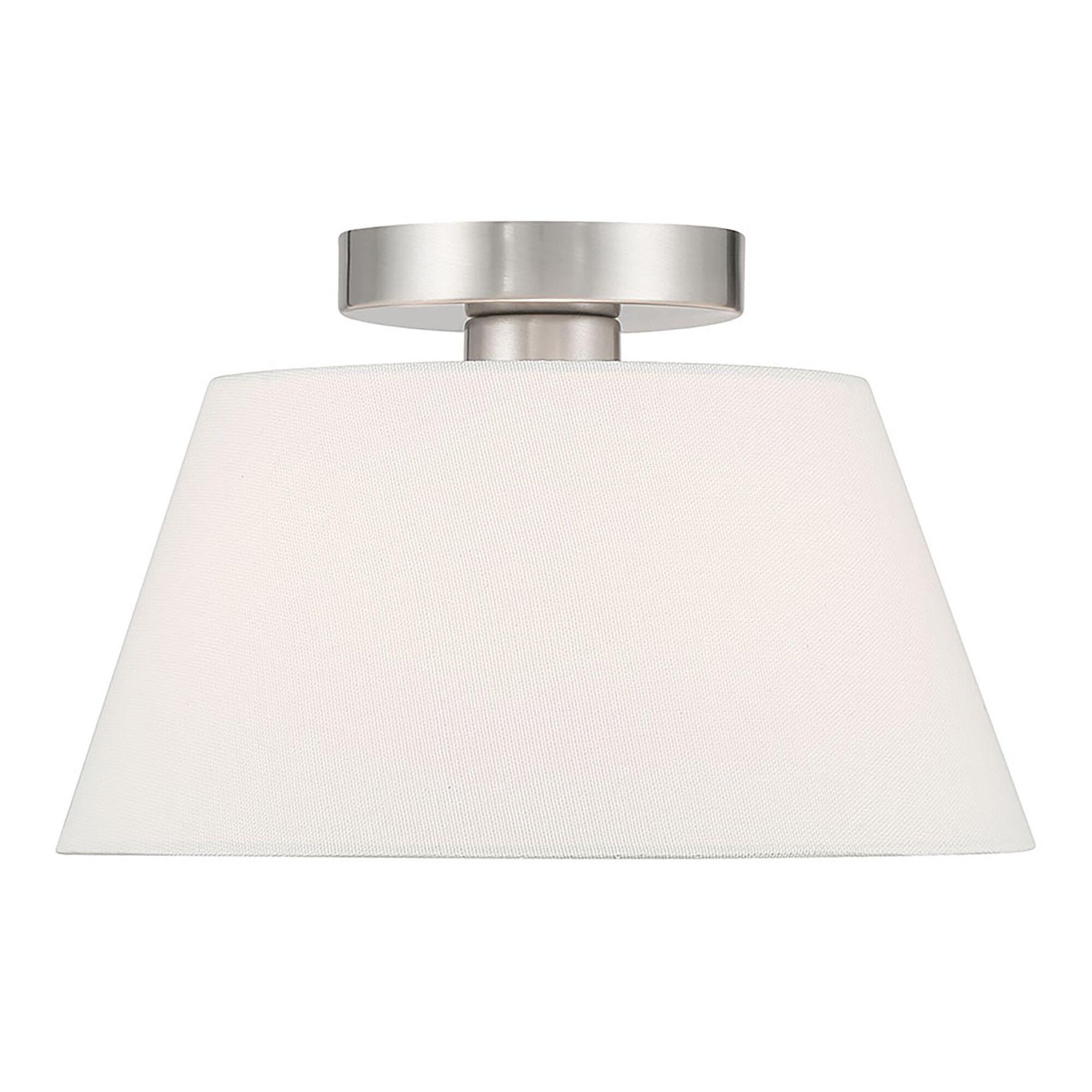 Shown in Brushed Nickel finish and White Linen Fabric shade