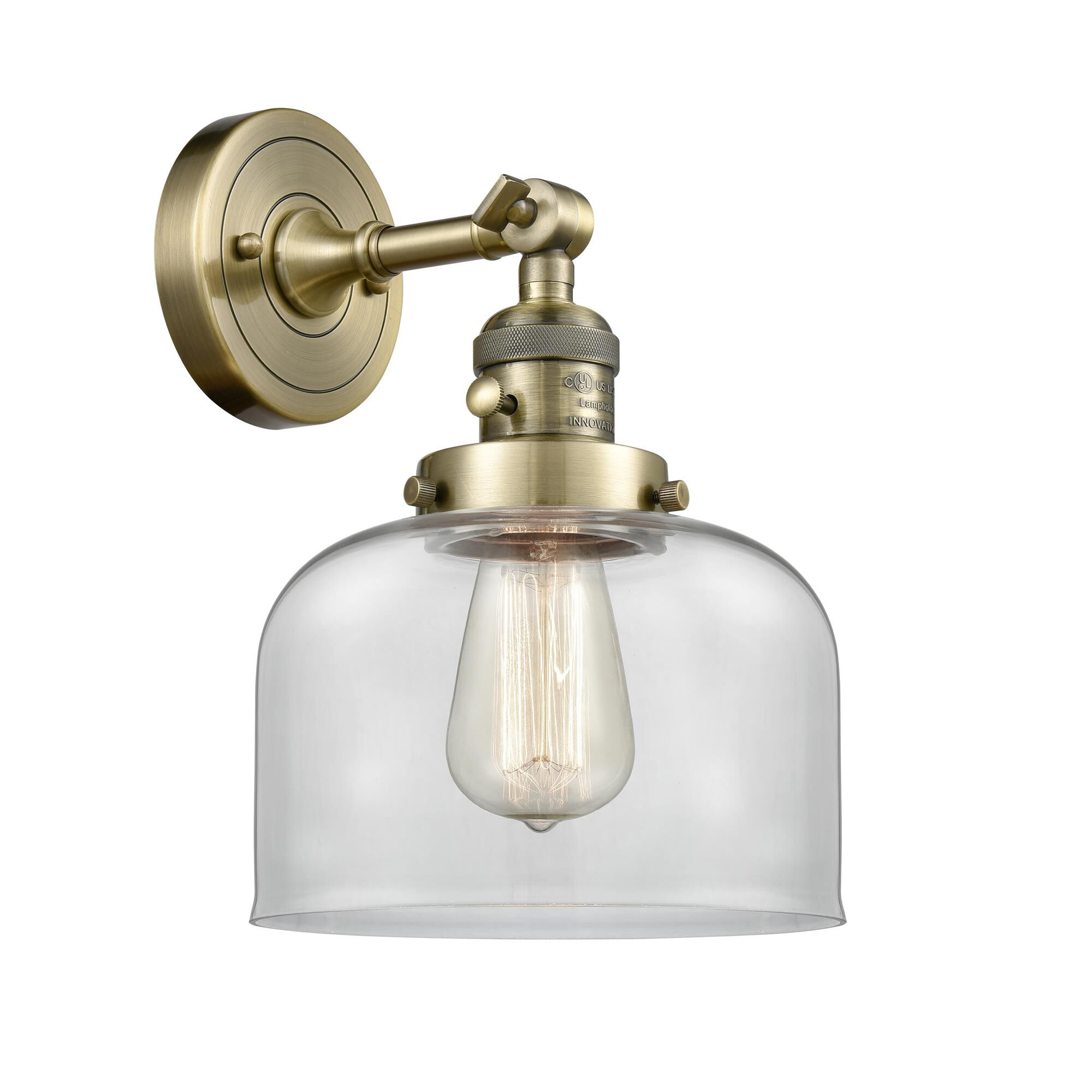 Shown in Antique Brass finish and Clear glass and No Accent accent