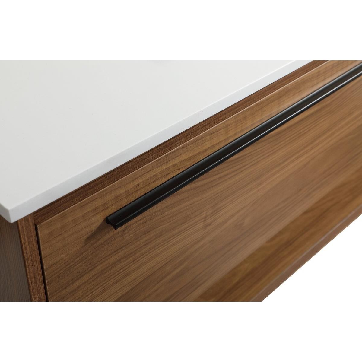 Shown in Walnut Brown finish and With Backsplash accent