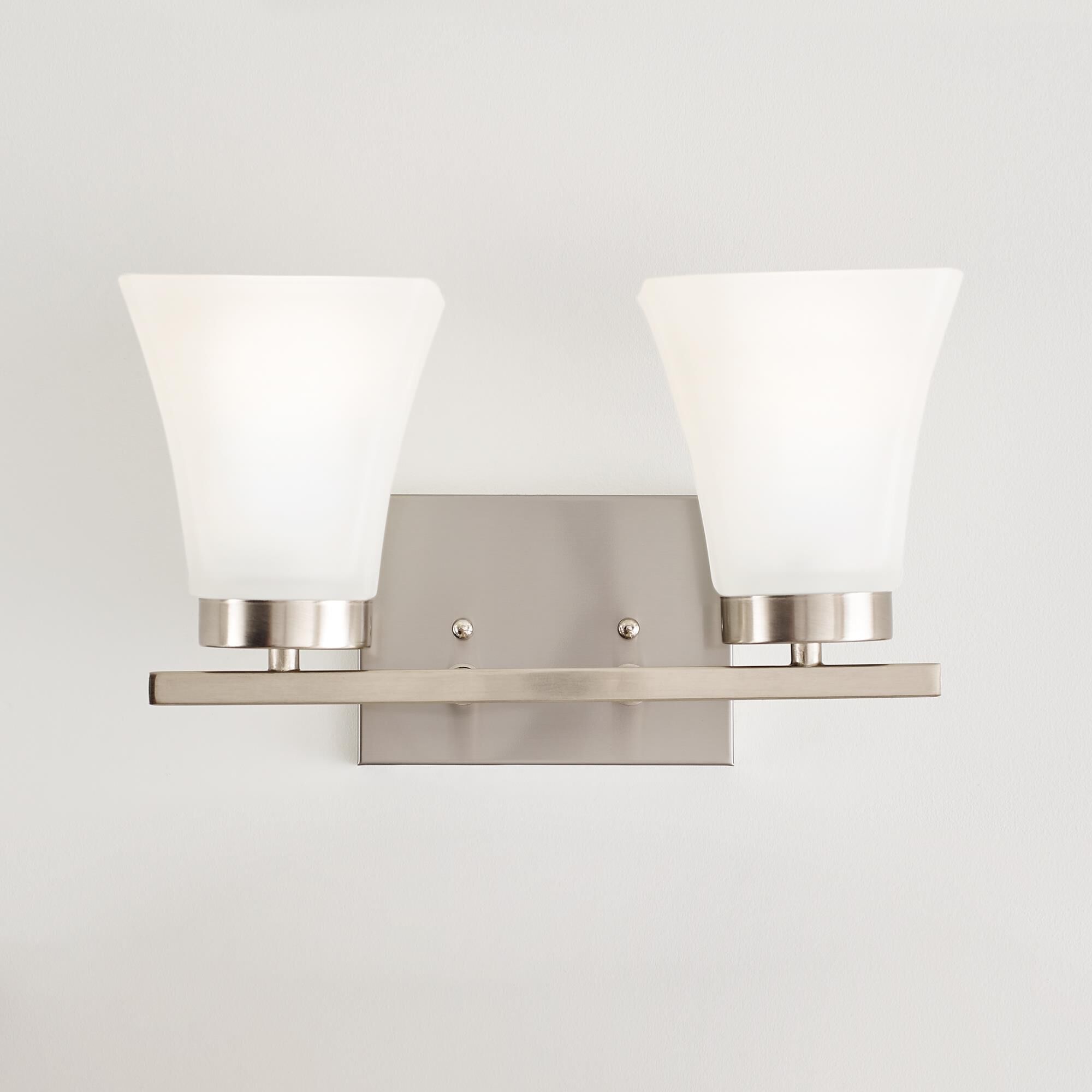 Shown in Brushed Nickel finish and Satin Etched  Shades glass