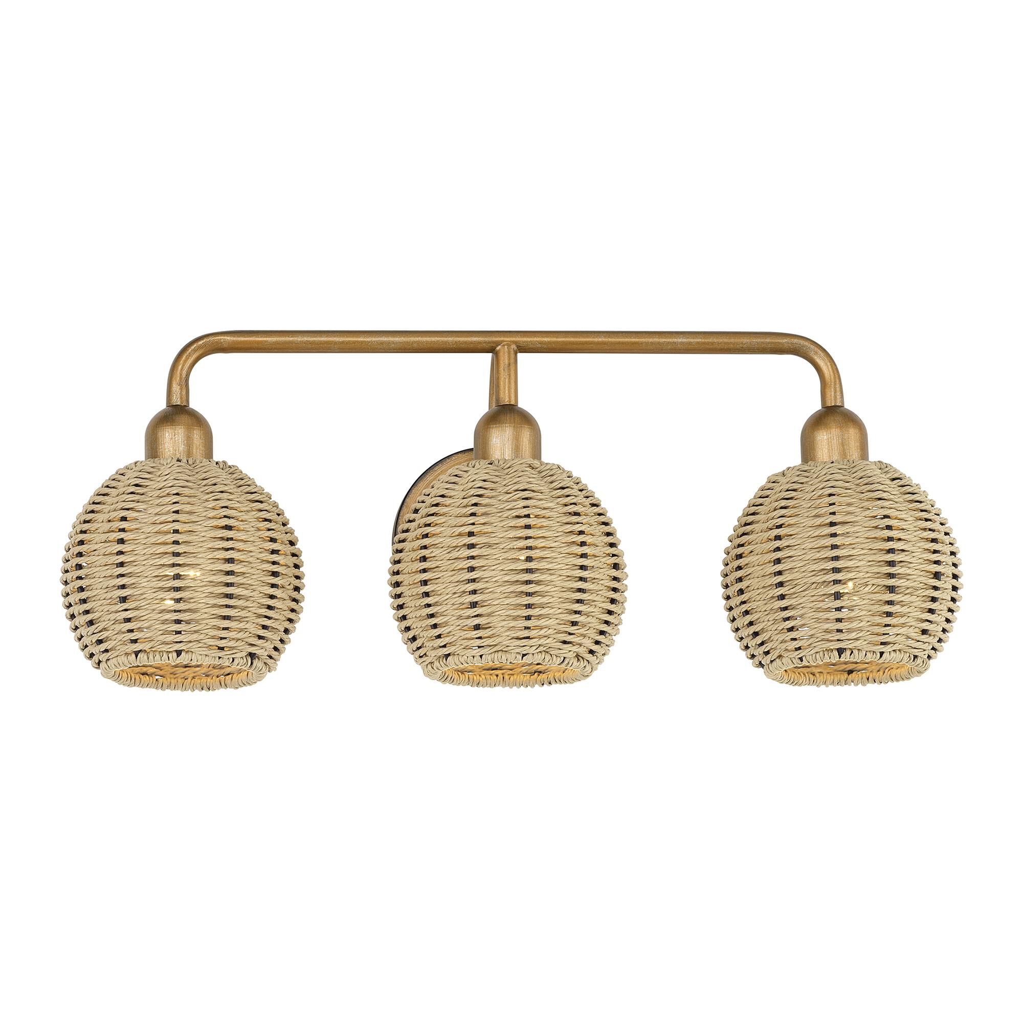 Shown in Antique Gold Leaf finish and Hand-Woven French Beige Paper Rope shade