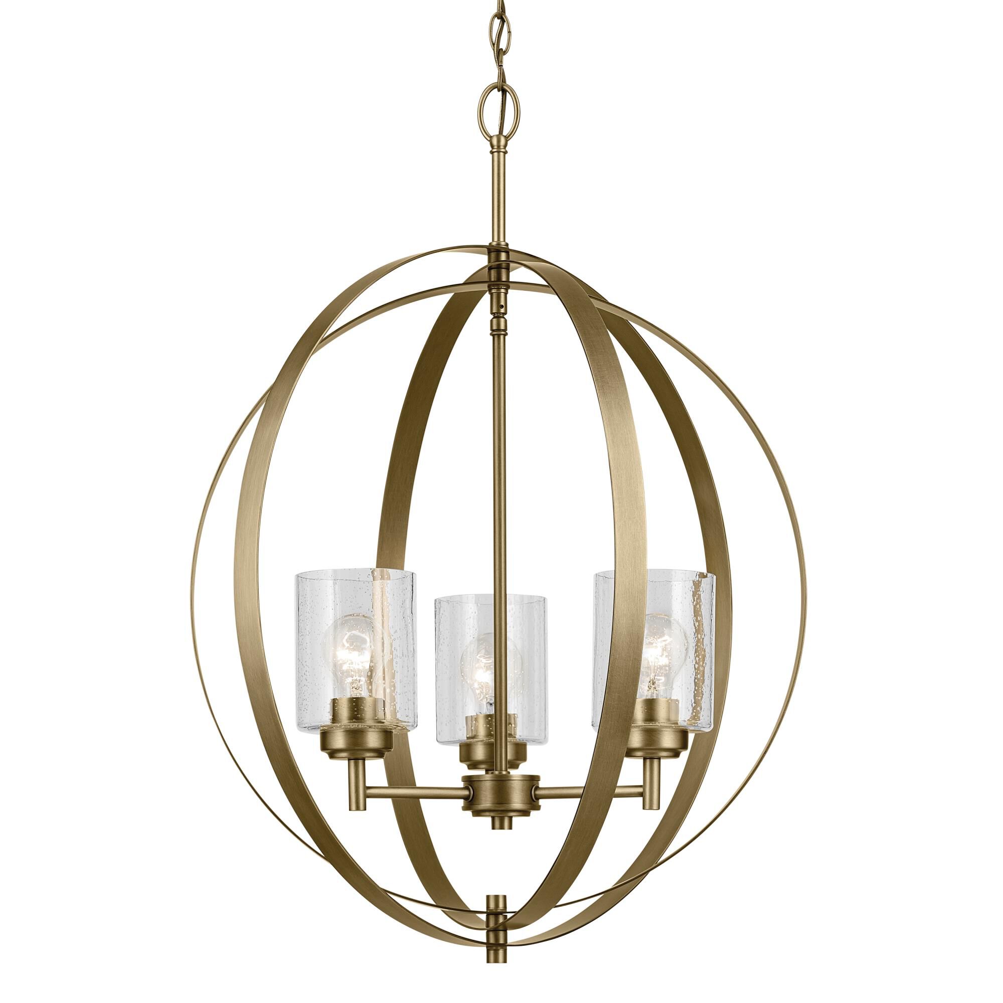 Shown in Natural Brass finish and Clear Seeded glass