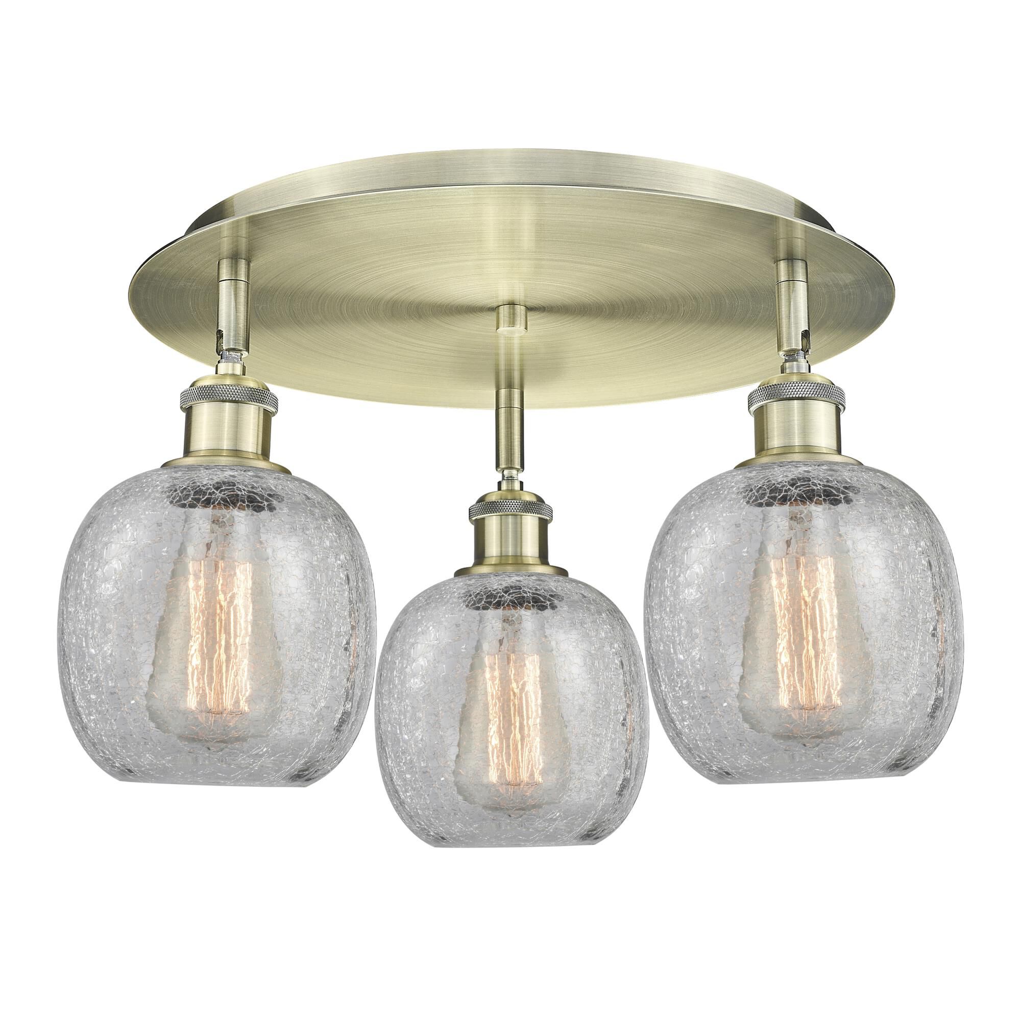 Shown in Antique Brass finish and Clear Crackle glass