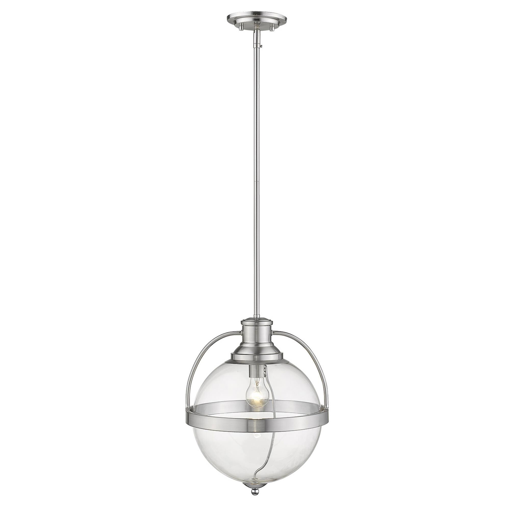 Shown in Satin Nickel finish and Clear glass and Clear, Glass Globe shade
