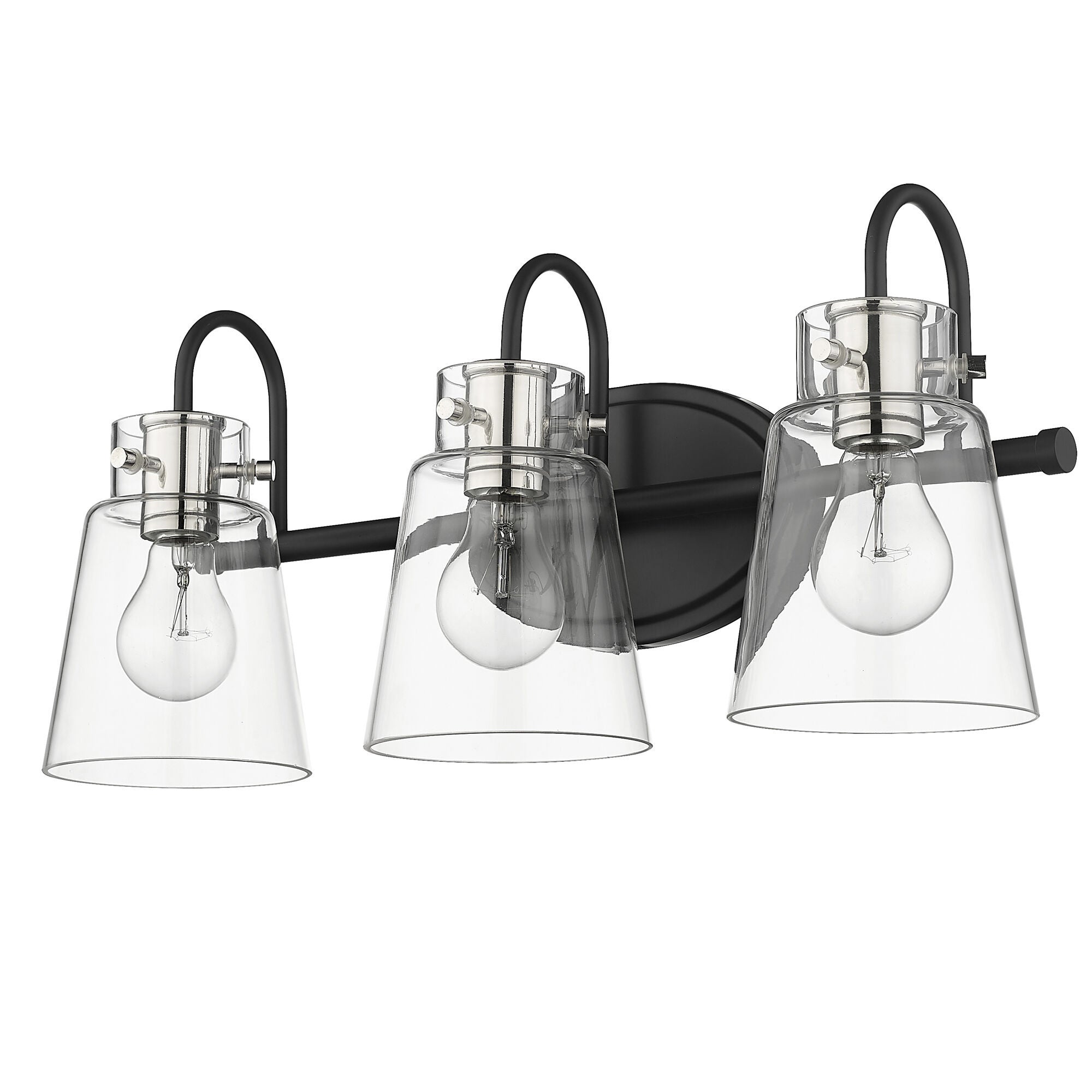 Shown in Matte Black And Polished Nickel finish and Clear Glass shade